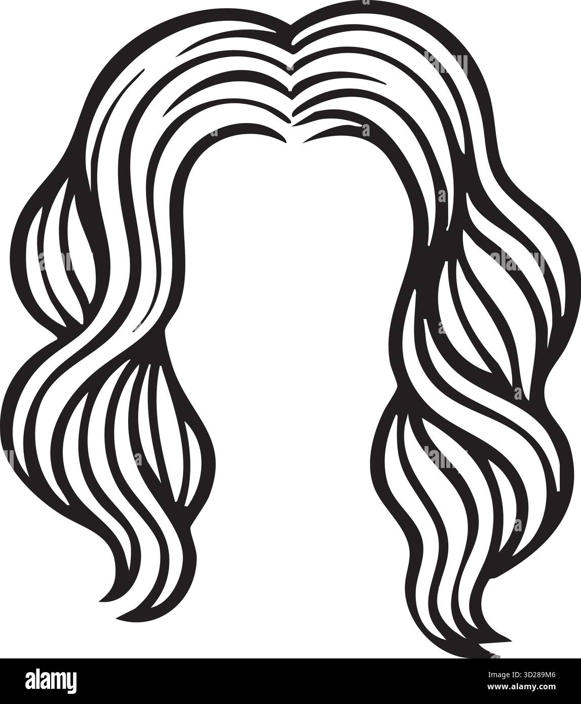Eine fließende Mähne aus langen Haaren fällt in entspannte S-Wellen mit sanfter Fülle um das Gesicht Stock Vektor