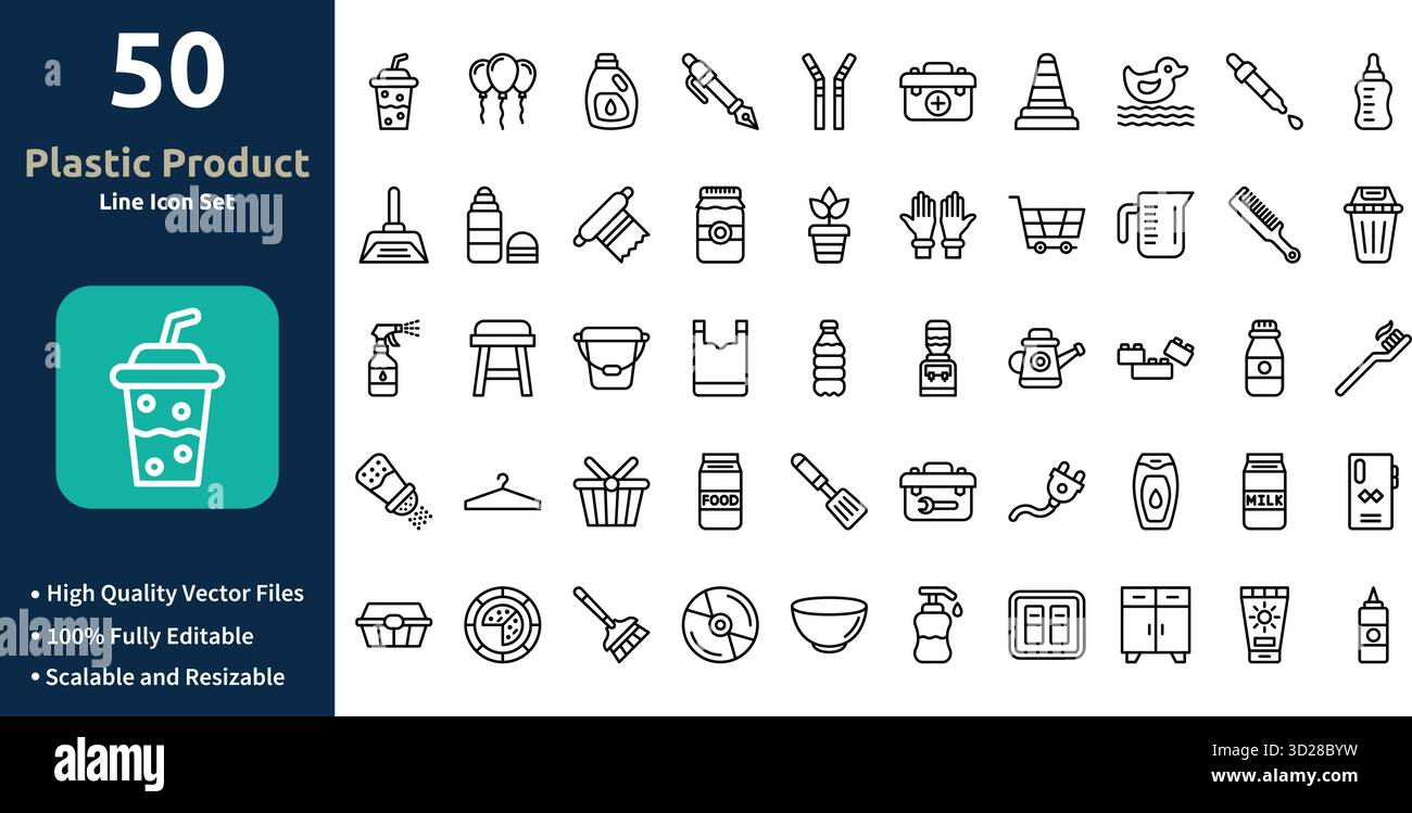 Kunststoff-Produktsymbol im Outline-Stil Minimilist und trendige Icon-Set Stock Vektor
