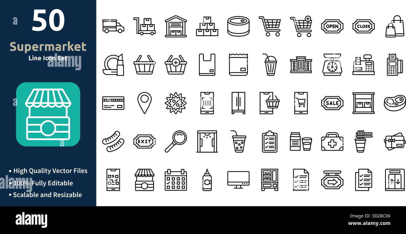 Supermarkt-Icon-Set im Outline-Stil Minimilist und trendiges Icon-Set Stock Vektor