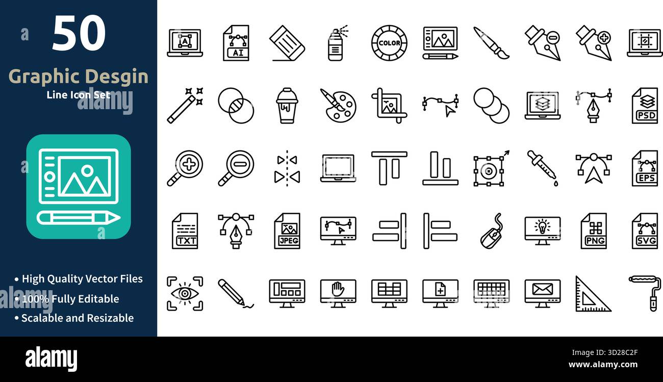 Grafikdesgin-Symbolsatz im Outline-Stil Minimilist und trendige Symbolgruppe Stock Vektor