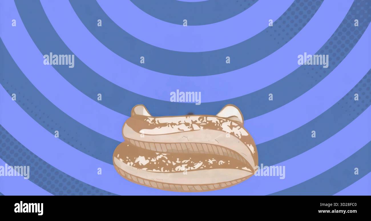 Plüschbeige-Sofa mit glänzenden Ohrformen in blauviolettem abstrakten radialen Hintergrund Stockfoto