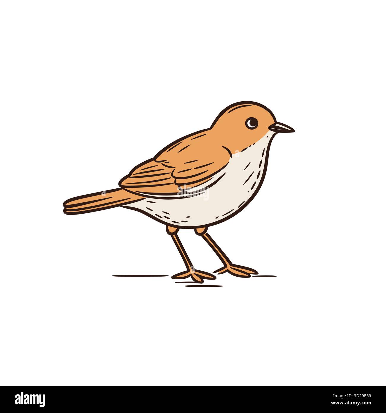 Kleiner oranger Vogel steht hoch in diesem detailreichen Zeichentrickstil Stock Vektor