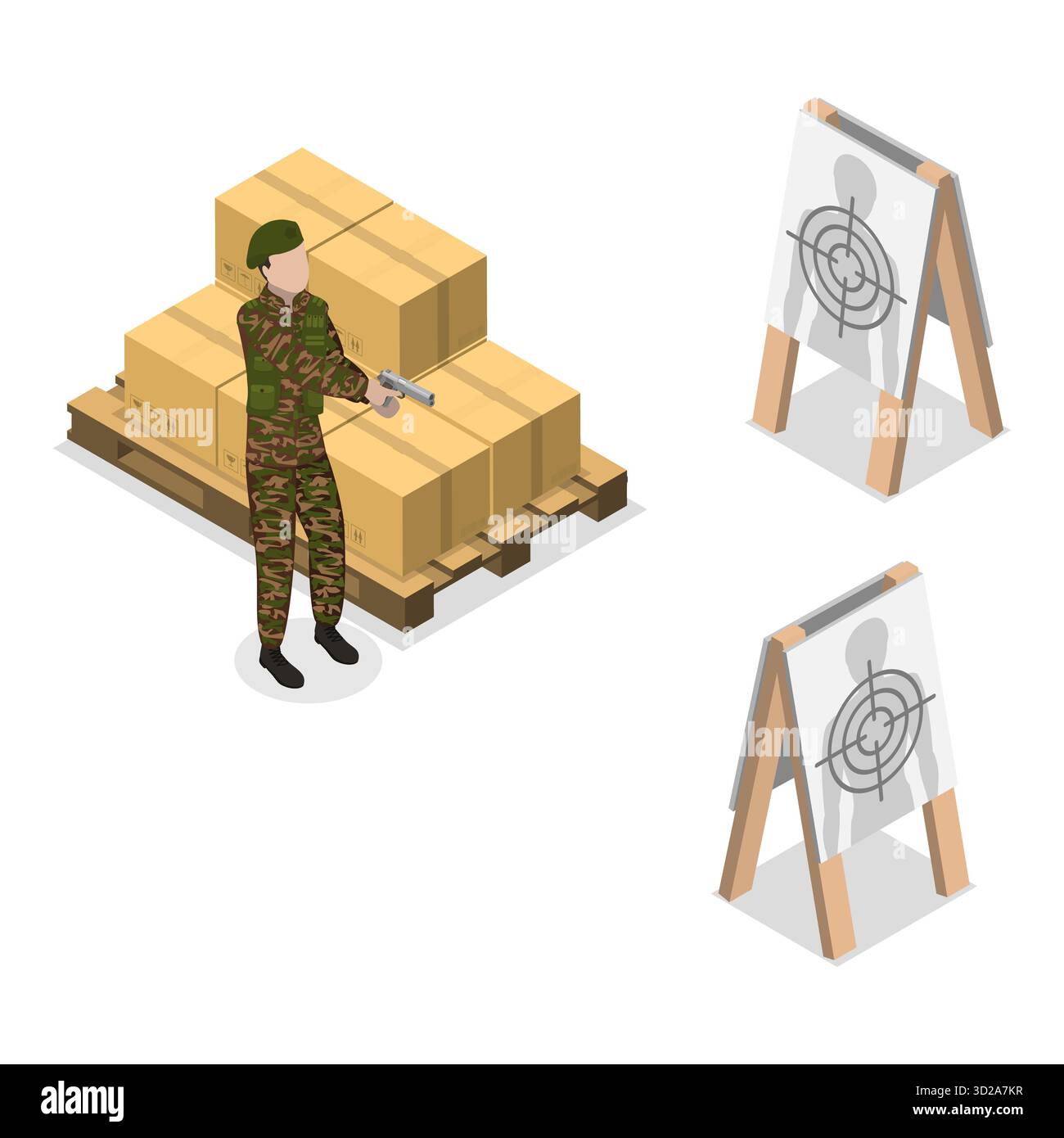 3D Isometrische flache Illustration von Millitärkraft, professionelle Krieger. Punkt 2 Stockfoto