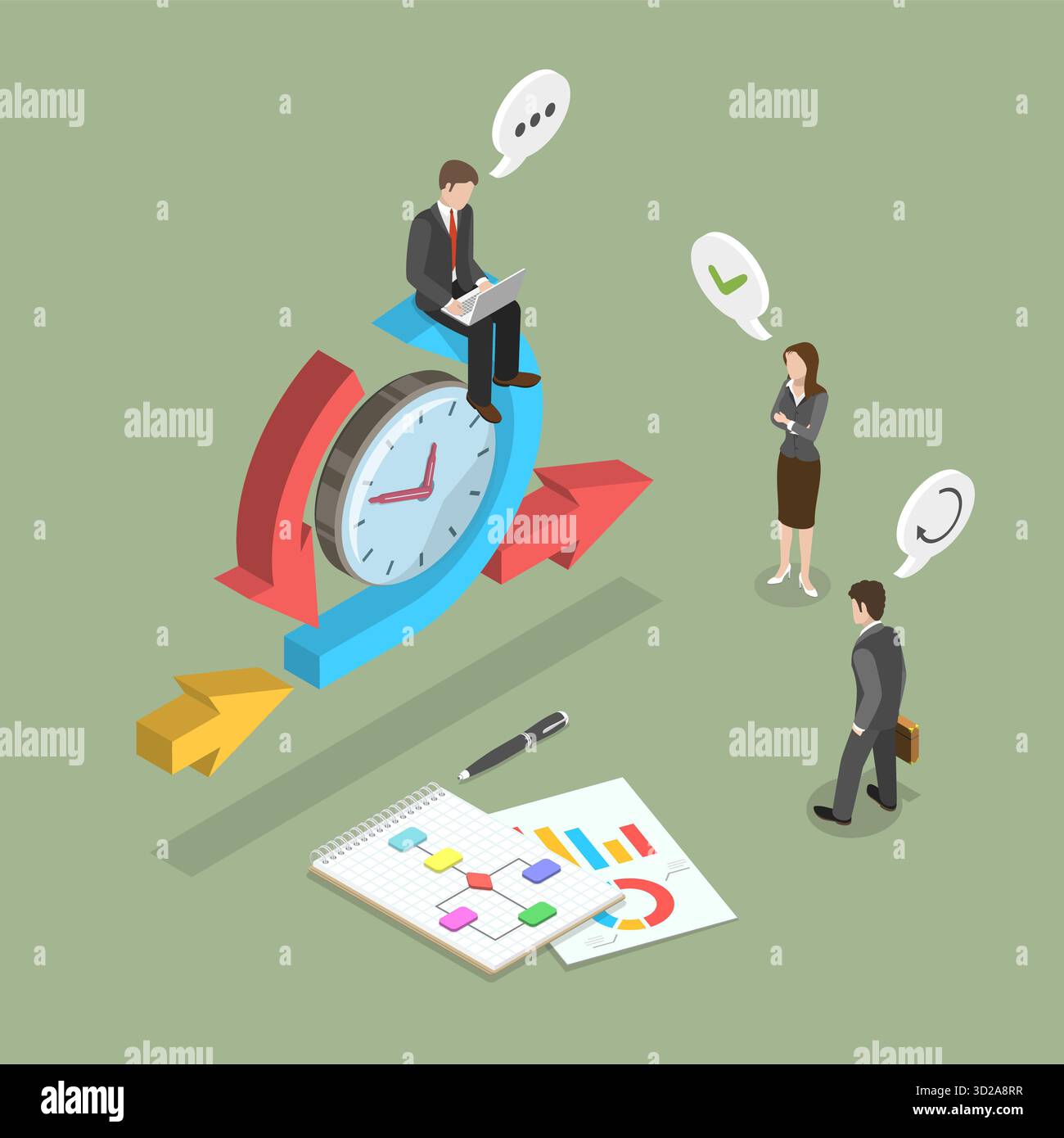 3D Isometrische flache konzeptionelle Darstellung der agilen Verwaltung, Scrum-Prozess 3D Isometrische flache konzeptionelle Darstellung der agilen Verwaltung, Scrum-Prozess Stockfoto