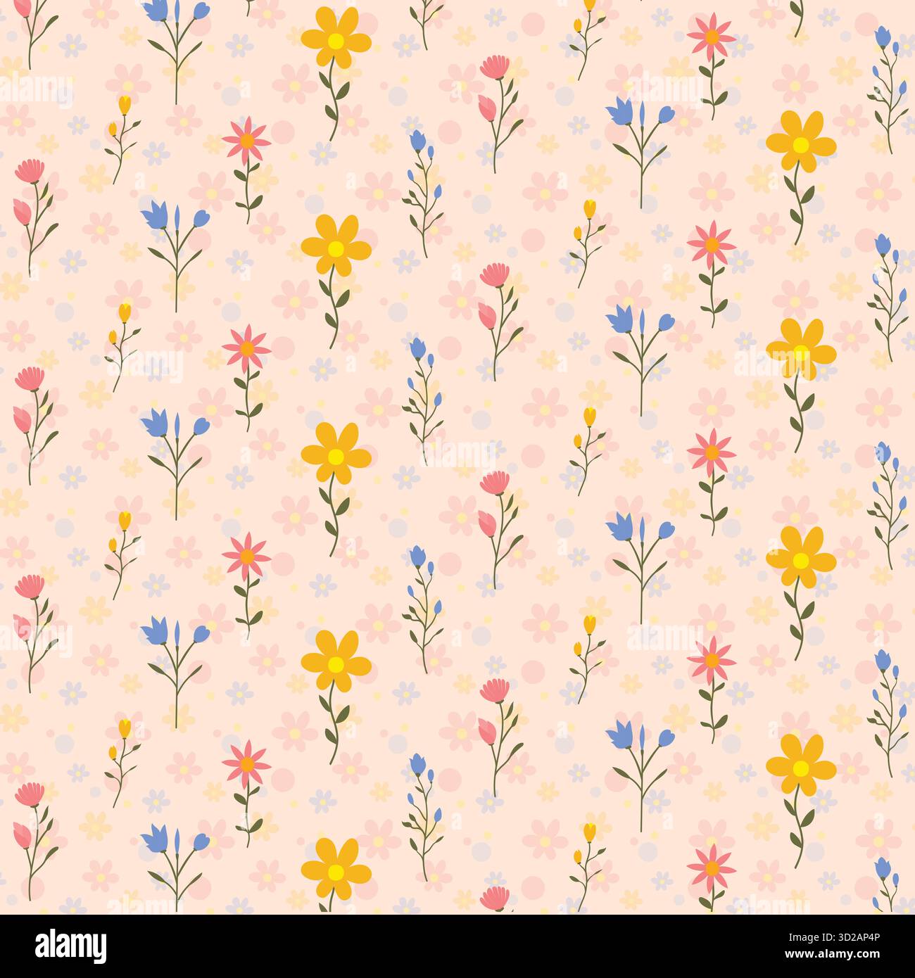 Ein nahtloses botanisches Blumenmuster mit handgezeichneten Blumen und Blättern in einem minimalistischen dekorativen Stil. Perfekt für Textildrucke und Tapeten. Stock Vektor