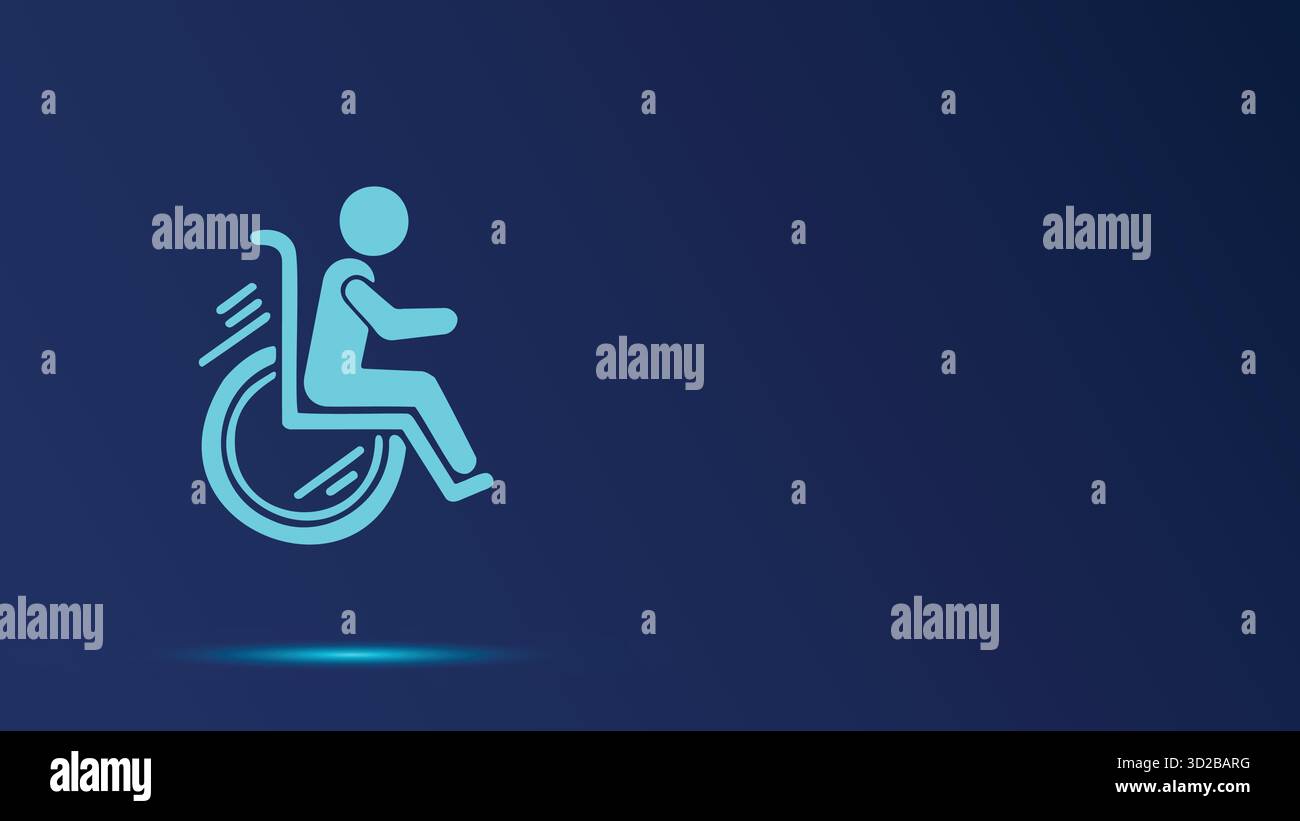 Symbol für Rollstuhlfahrer. Mobilitätssymbol mit leuchtendem Effekt. Barrierefreiheitskonzept. Behindertenhilfe. Inklusive Design. Betreutes Wohnen. Stock Vektor