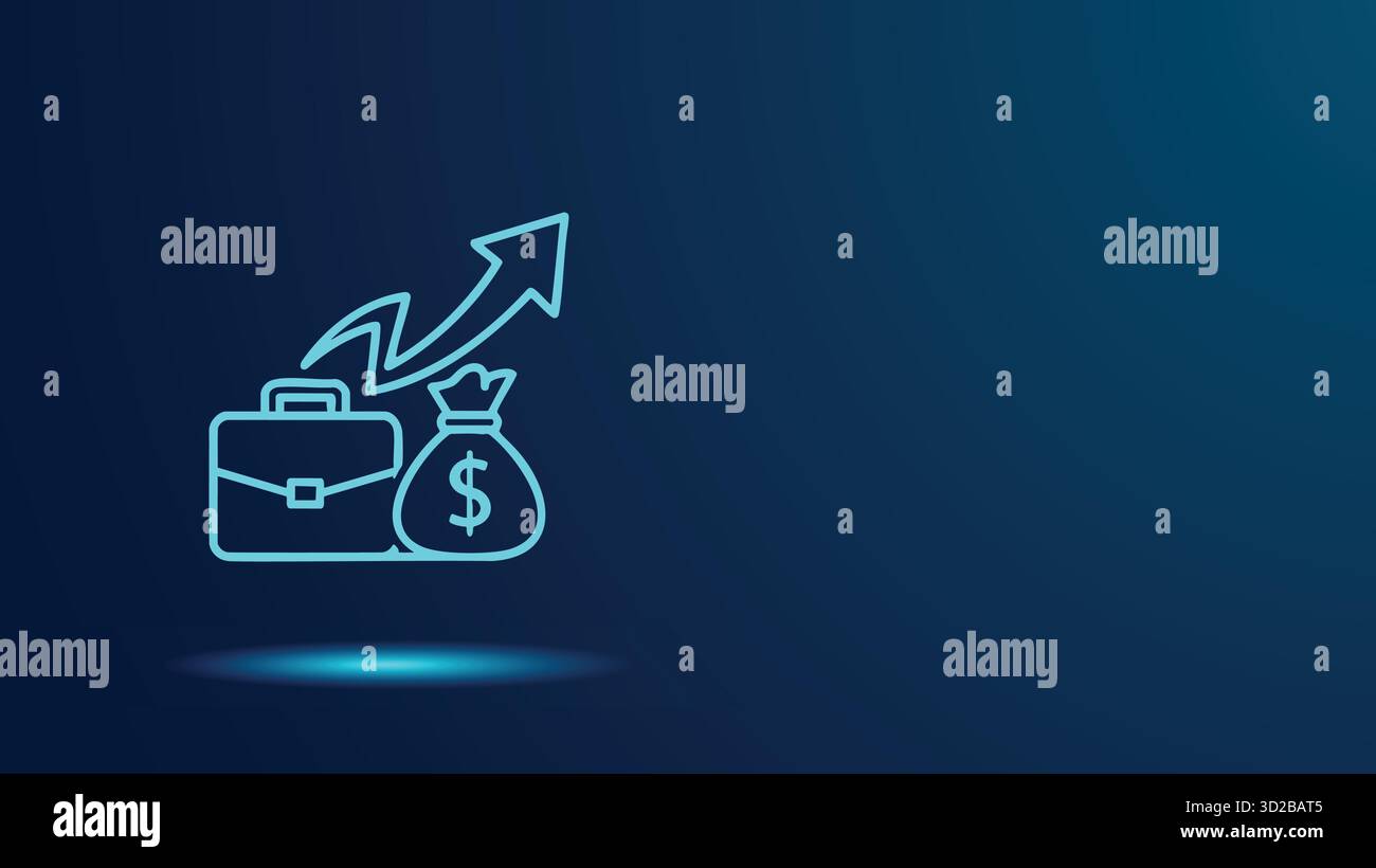Finanzerfolgsportfolio Geldbeutel Pfeil nach oben Erhöhung der Anlageerträge digitaler blauer Hintergrund. Unternehmenswachstumskonzept. Investitionswachstum Stock Vektor