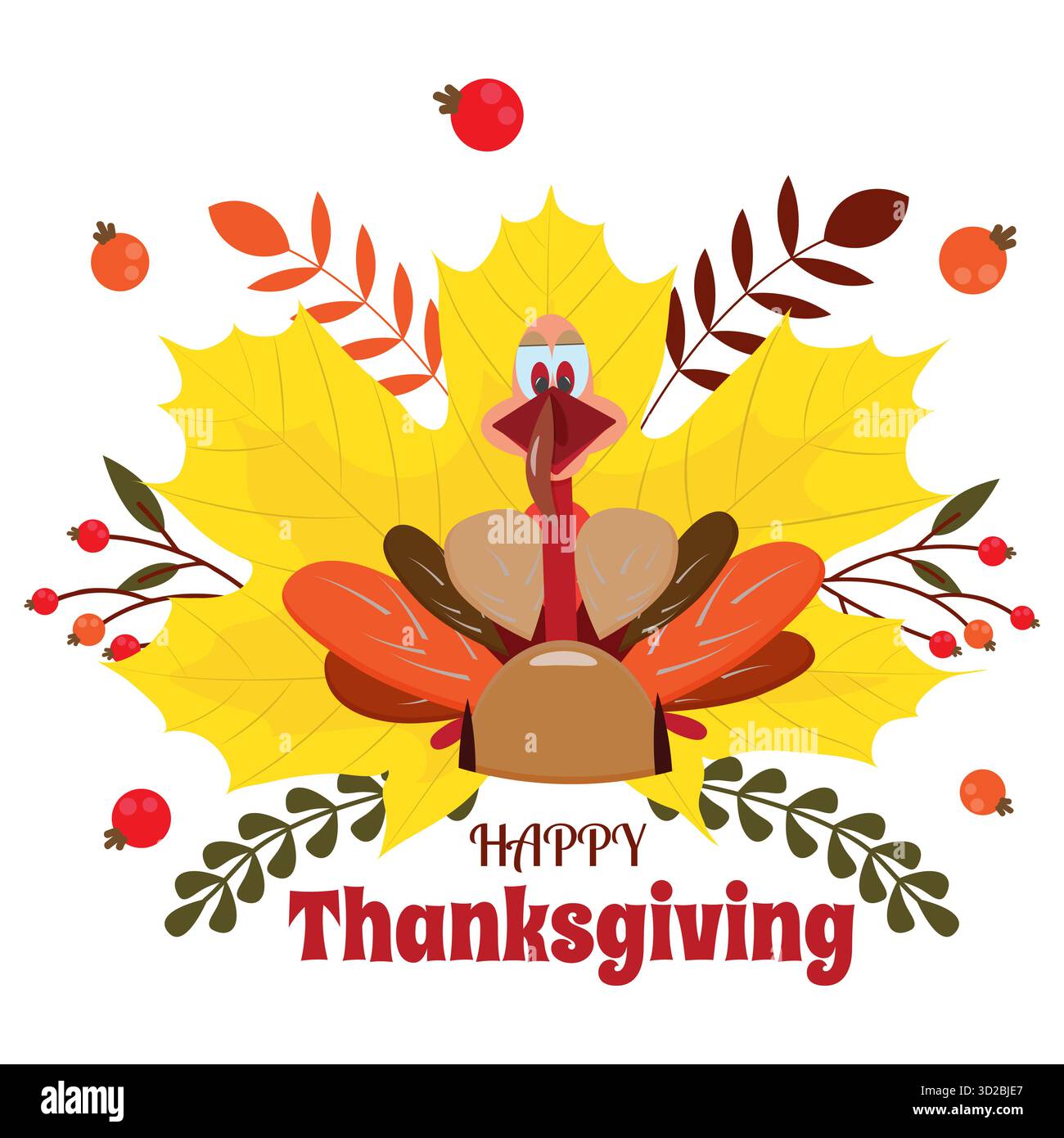 Thanksgiving Day Cute Truthahn Herbst Ahornblatt Stock Vektor