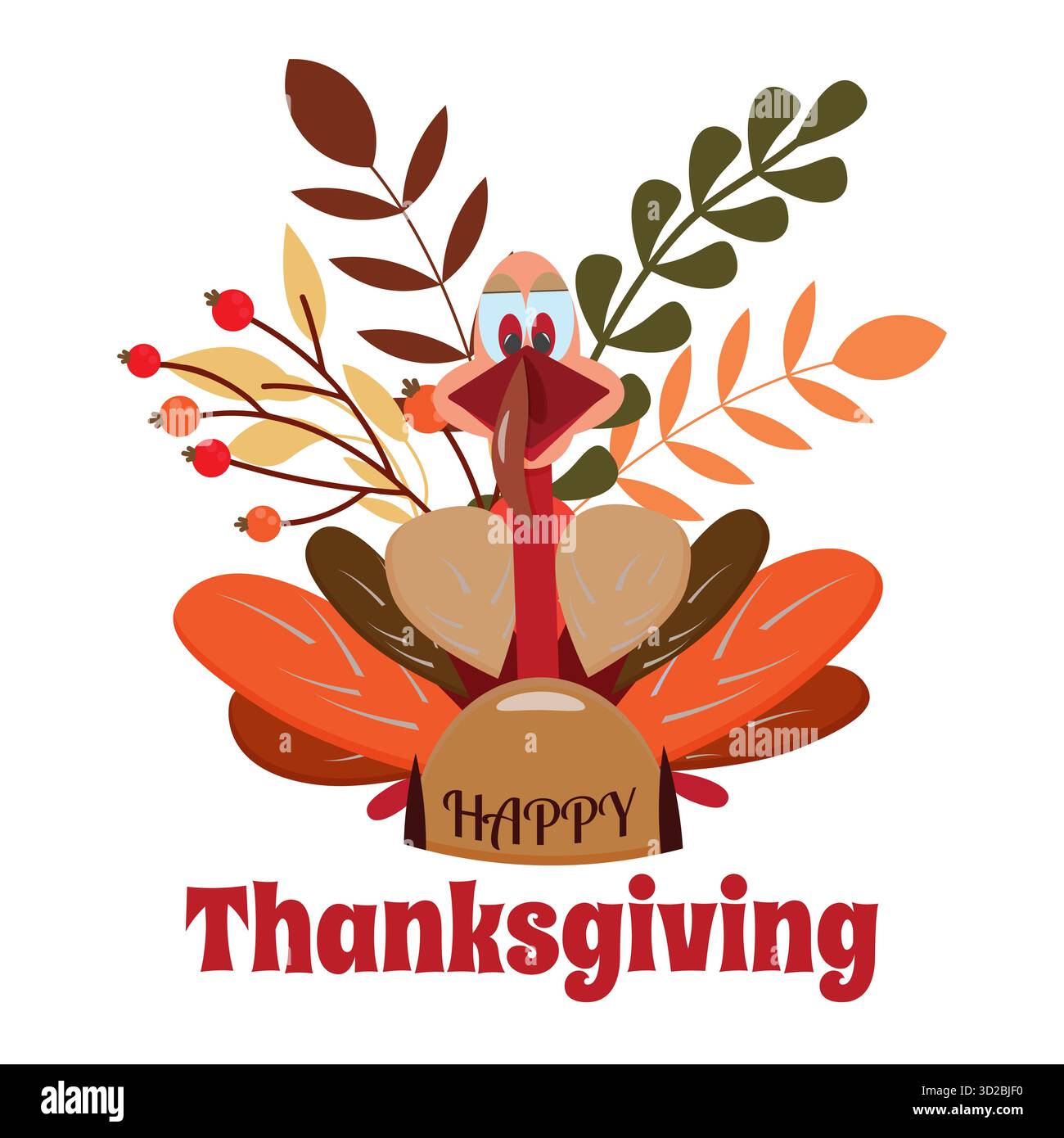 Happy Thanksgiving Day Holiday Cute Cartoon Turkey Stock Vektor