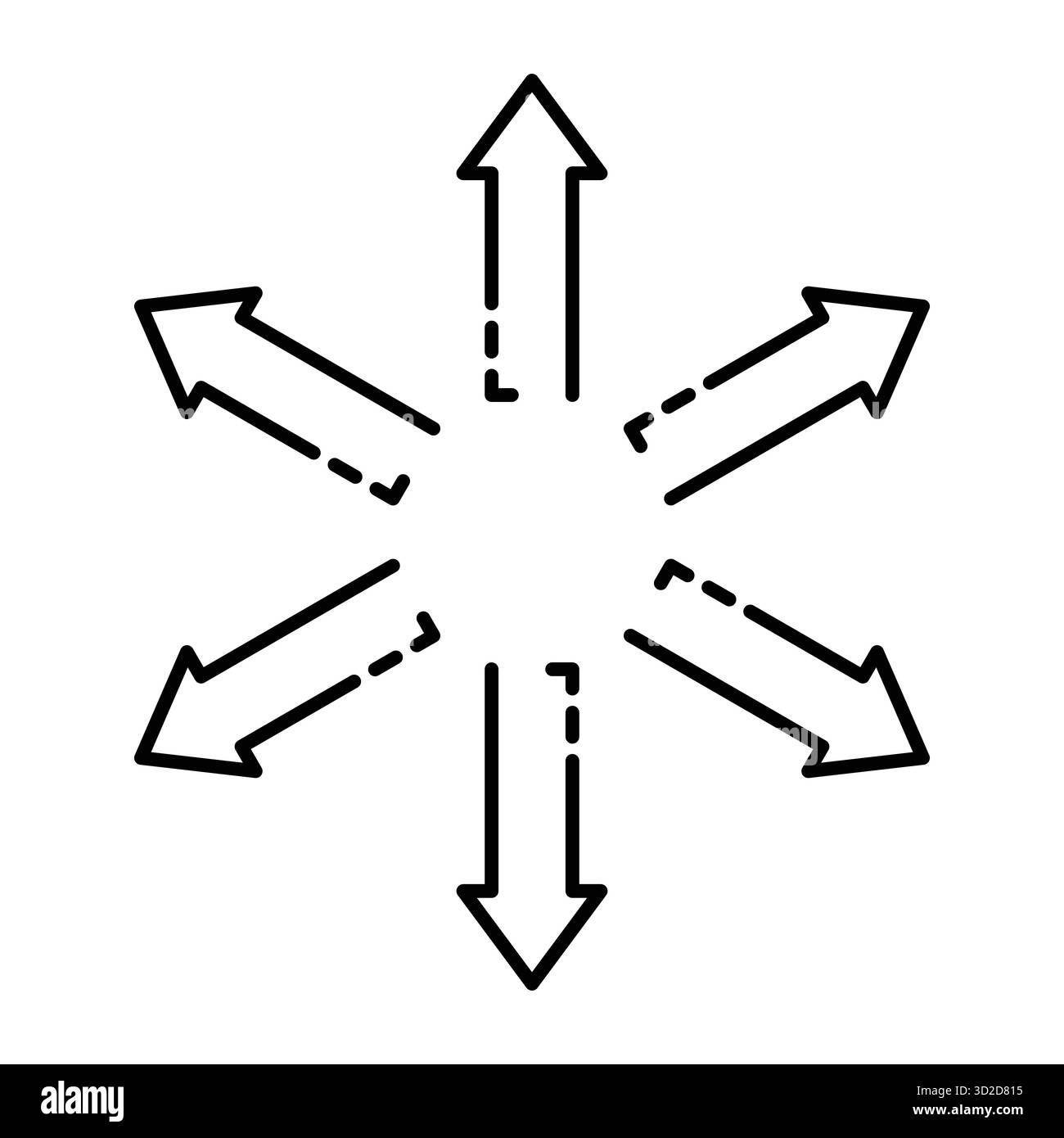 Pfeile, die unterschiedliche Richtungen anzeigen mehrdirektionale Pfeile Vektorsymbol auf weißem Hintergrund isoliert, ideal für die Navigation Bewegungsführung Stock Vektor