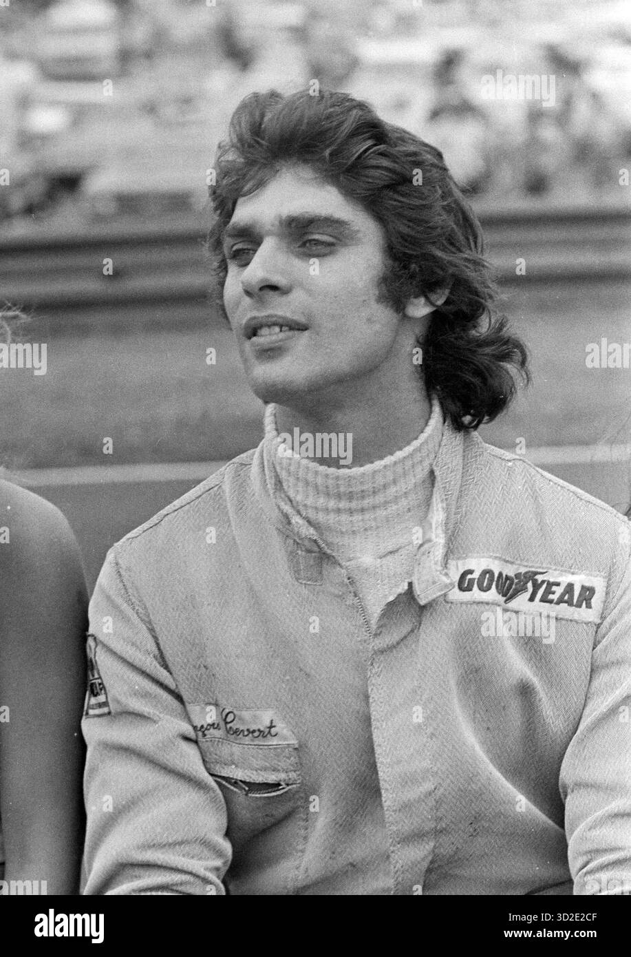 Rennfahrer Francois Cevert vor seiner Teilnahme am Can-am-Rennen auf der Rennstrecke Mid-Ohio in Lexington, Ohio, USA am 6. August 1972. Cevert fuhr einen McLaren M8F für Young American Racing und fuhr 71 Runden, fiel aber aufgrund eines Motorausfalls aus. Cevert starb bei einem Rennunfall am 6. Oktober 1973 während eines Qualifying für den Watkins Glen Grand Prix. Foto: Ernie Mastroianni Stockfoto