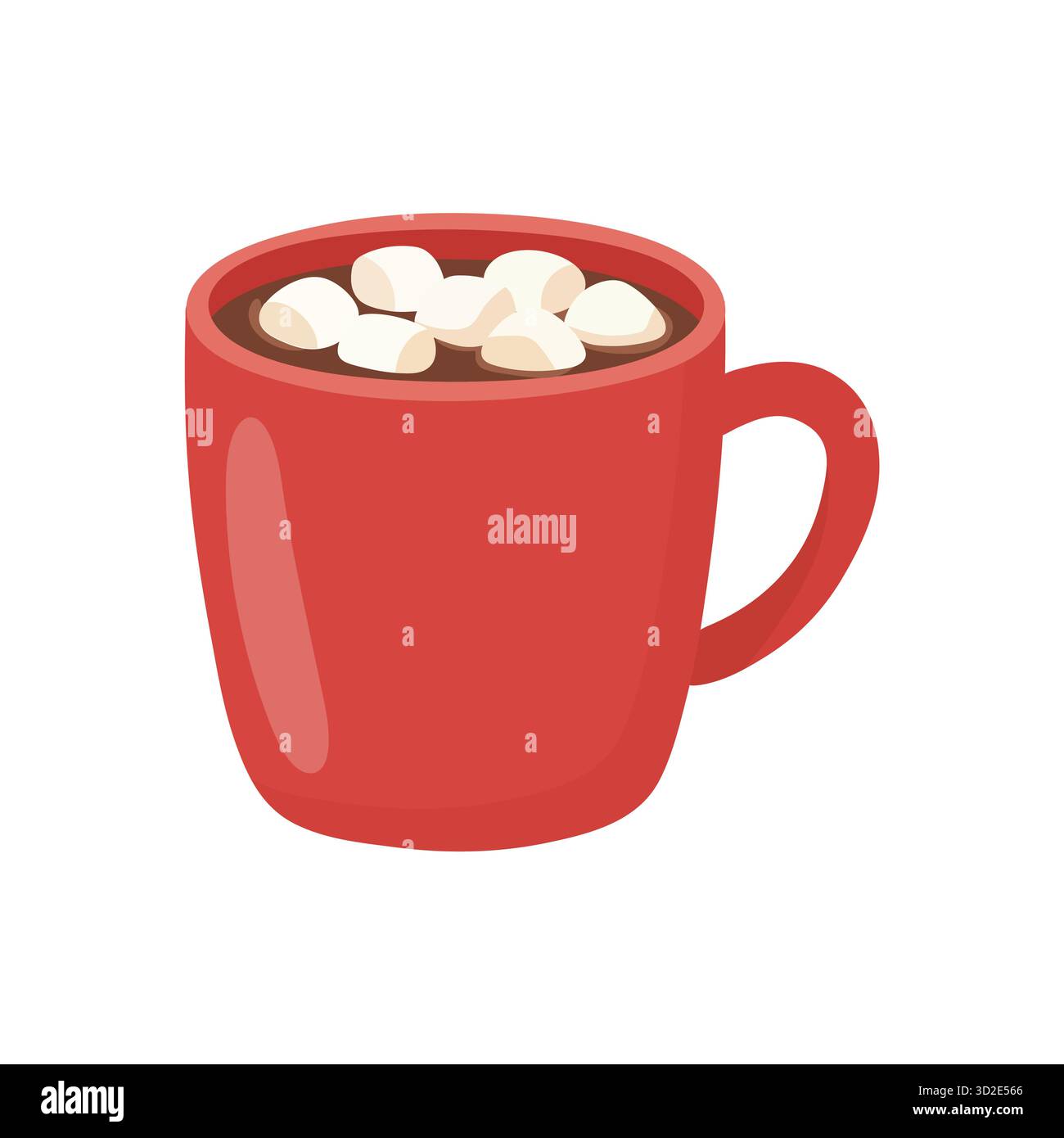 Roter Keramikbecher gefüllt mit heißer Schokolade und garniert mit weißen Marshmallows. Ideal für gemütliche Wintermotive und festliche saisonale Designs. Stock Vektor