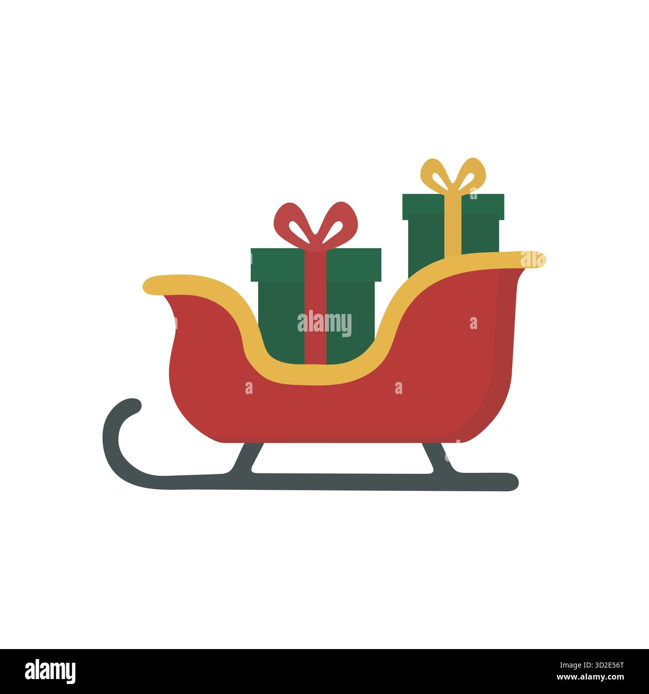 Roter Schlitten mit grünen Geschenkbändern symbolisiert Weihnachtsgeschenke und festliche Traditionen. Perfekt für saisonale und weihnachtliche Themen Stock Vektor