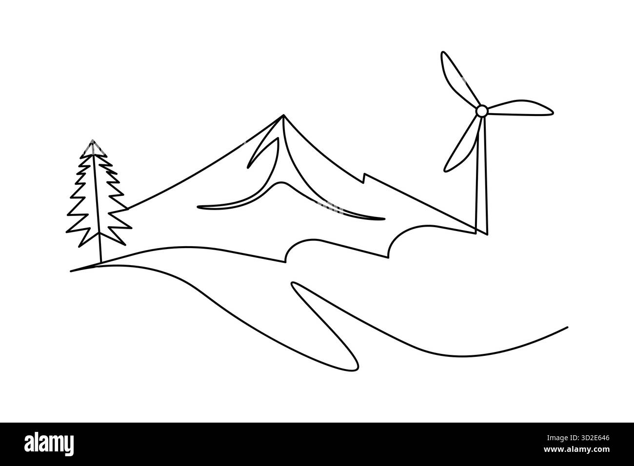 Windenergieerzeuger Linienzeichnung saubere Energie minimaler Konturvektor Illustration Stock Vektor