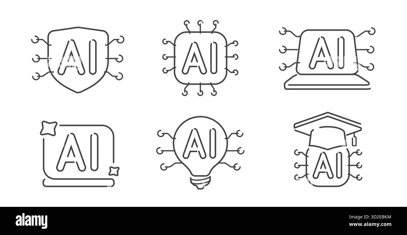 KI-Symbol. Künstliche Intelligenz und Konzept des maschinellen Lernens. Symbol für Anwendung und Web Stock Vektor