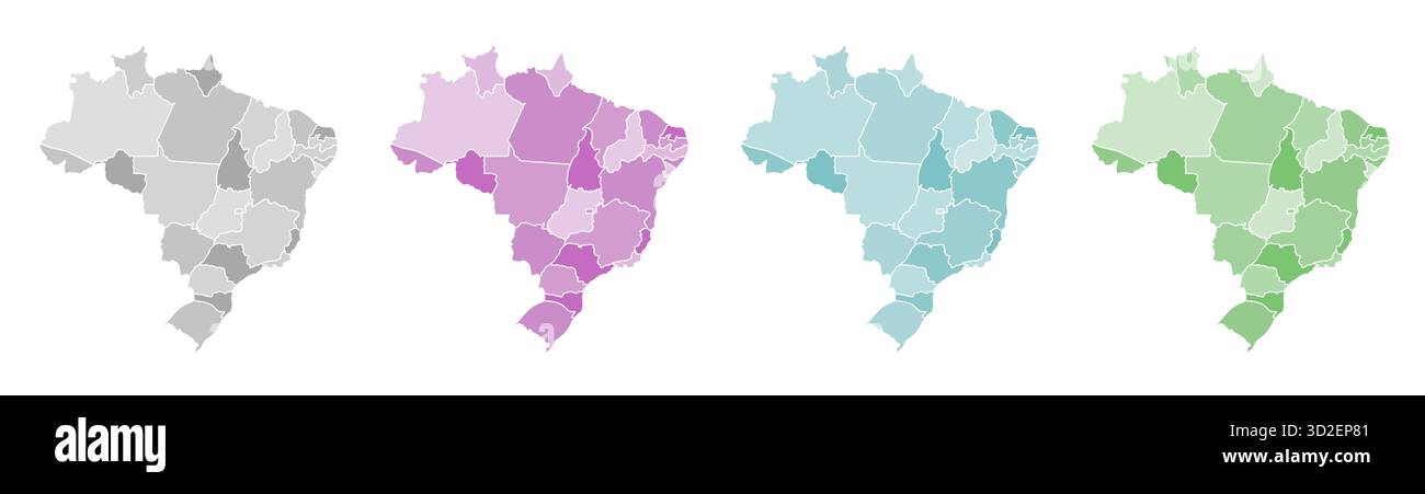 Vektorkarte von Brasilien mit farbigen Regionen und Grenzen. Perfekt für Schulungsmaterialien, Infografiken, Reisen und Datenvisualisierung. Bearbeitbar, flach Stock Vektor