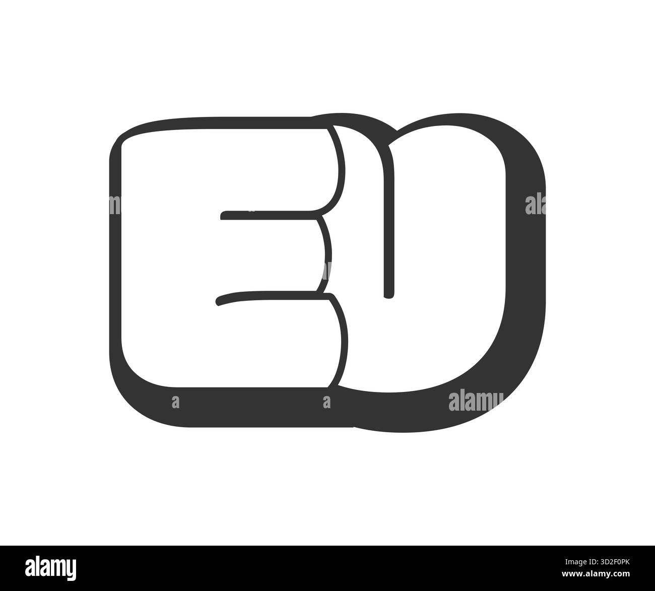 EU-Logo, Bubble-Comic-Schriftzug, abgerundet in schwarz-weißer Silhouette im Graffiti-Stil. Trendiger E- und U-Letter-Text für die Festivalparty, Person Stock Vektor