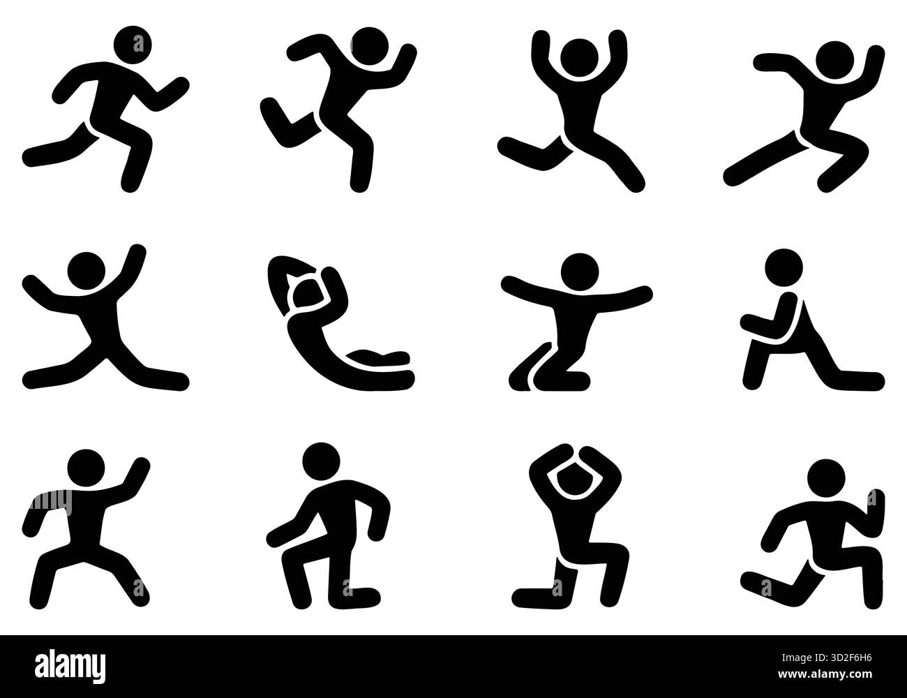 Menschliche Silhouette, Aktionsposition, Tanz, Bewegung Vektor-Symbol Set Stock Vektor