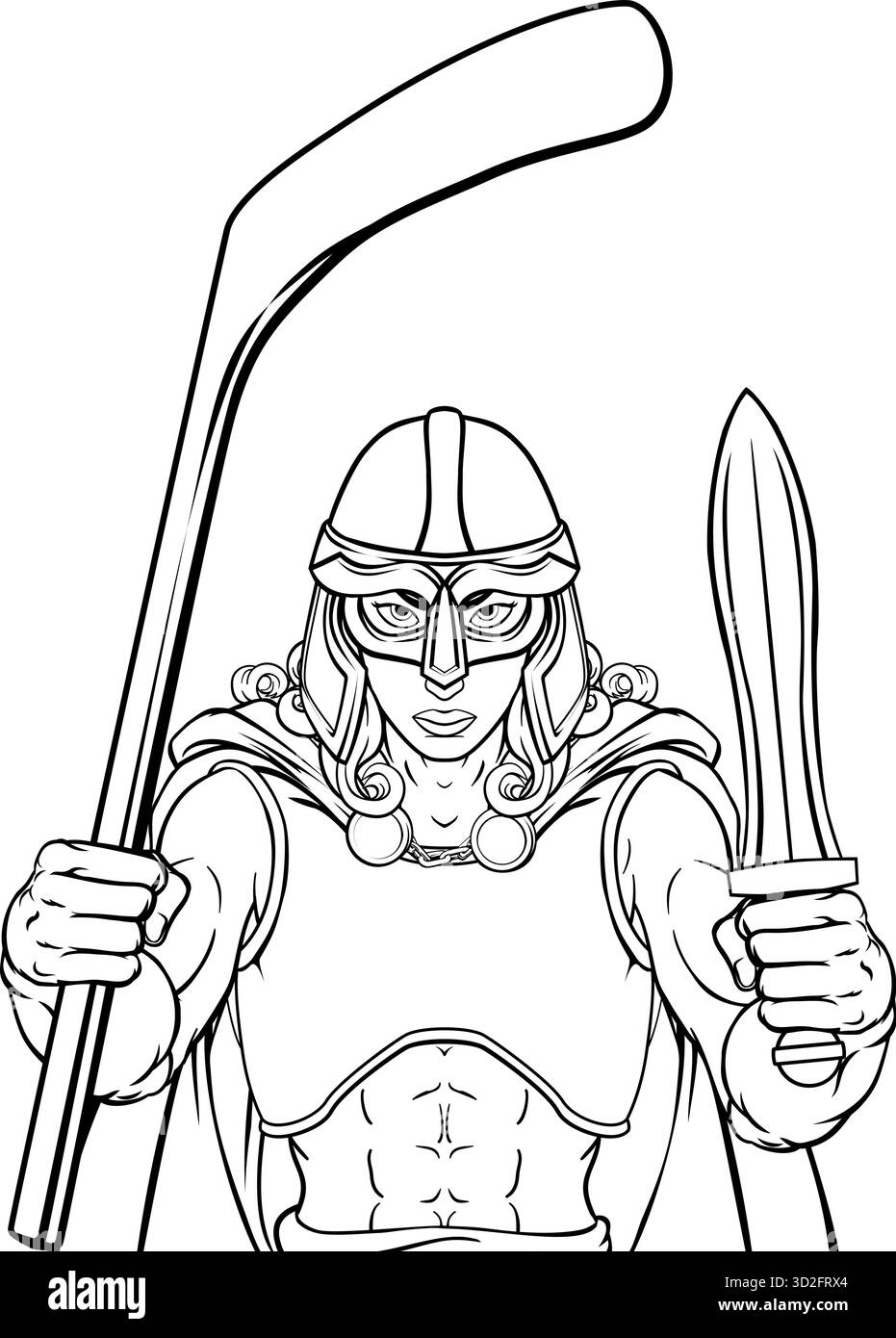 Viking Warrior Frau Eishockey Sport Team Maskottchen Stock Vektor