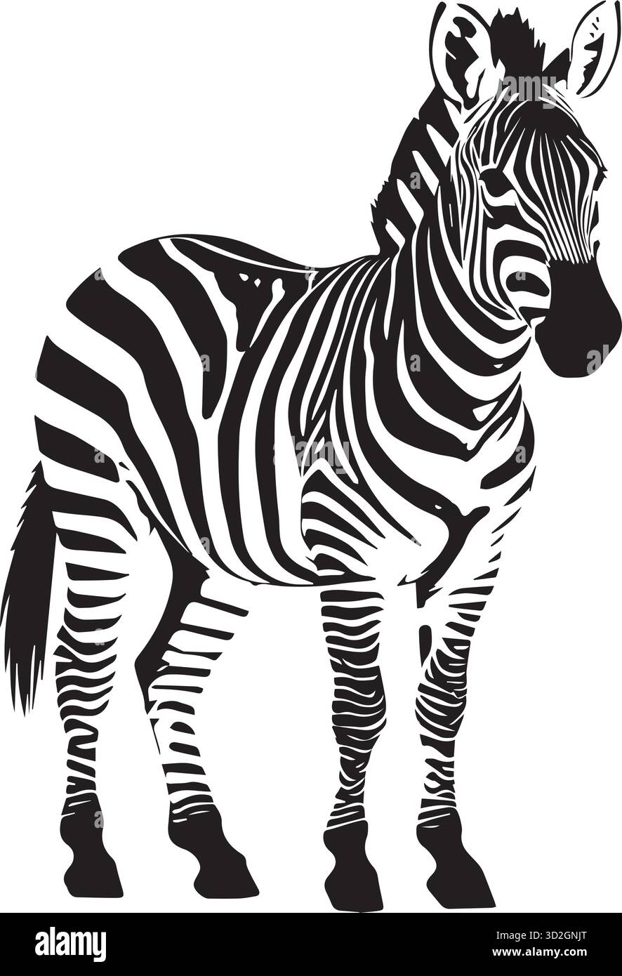 Elegante Zebra Silhouette Vektor-Illustration | afrikanische Wildtiere Tierdesign, Safari Zebra Outline Art für Logo und Druck Stock Vektor