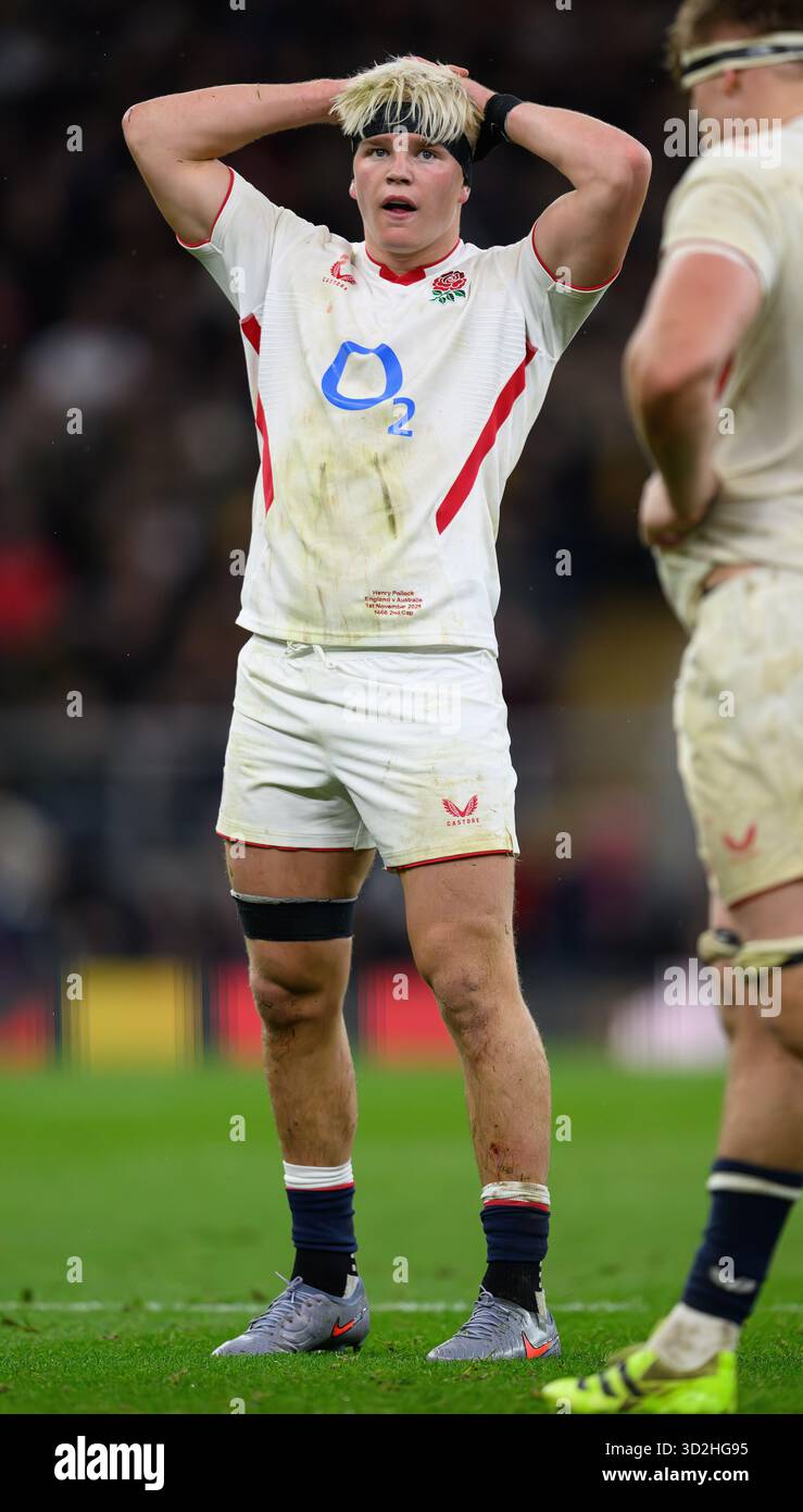 Twickenham, Großbritannien. November 2025. ENGLAND GEGEN AUSTRALIEN – QUILTER NATIONS SERIE – TWICKENHAM. Englands Henry Pollock. Bildnachweis: Mark Pain / Alamy Live News Stockfoto