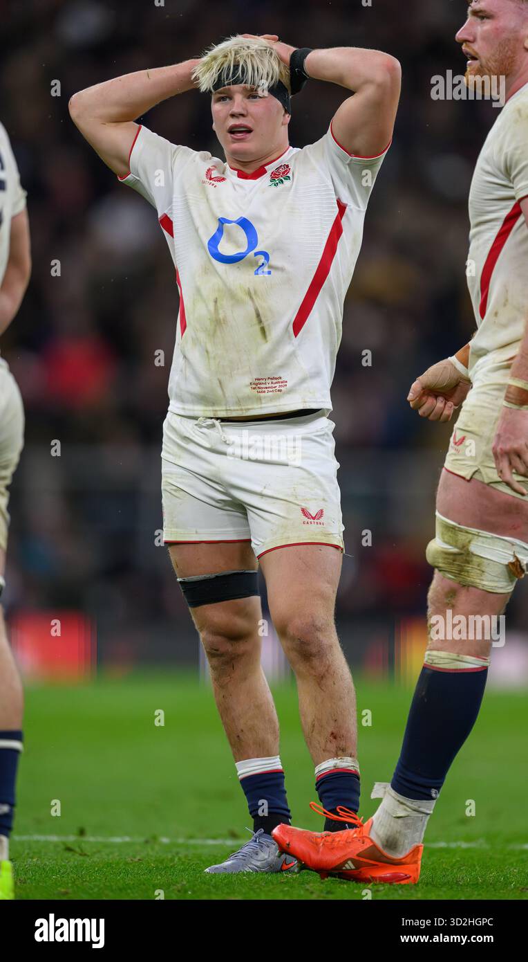 Twickenham, Großbritannien. November 2025. ENGLAND GEGEN AUSTRALIEN – QUILTER NATIONS SERIE – TWICKENHAM. Englands Henry Pollock. Bildnachweis: Mark Pain / Alamy Live News Stockfoto