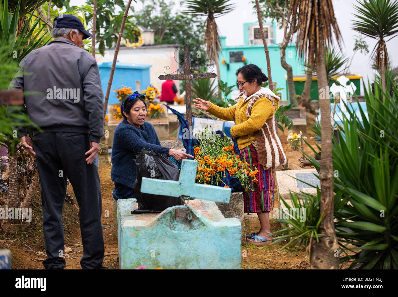 Guatemala-Stadt, Guatemala-Stadt, Guatemala. November 2025. Der Himmel über Santiago Sacatepéquez, Guatemala, war wieder einmal voller Farbe, Kunst und Tradition. Seit den frühen Morgenstunden des 1. November kamen Tausende von Menschen auf den Generalfriedhof, um an einer Feier teilzunehmen, die Generationen übertrifft: Der Flug der Riesendrachen. (Kreditbild: © Fernando Chuy/ZUMA Press Wire) NUR REDAKTIONELLE VERWENDUNG! Nicht für kommerzielle ZWECKE! Stockfoto