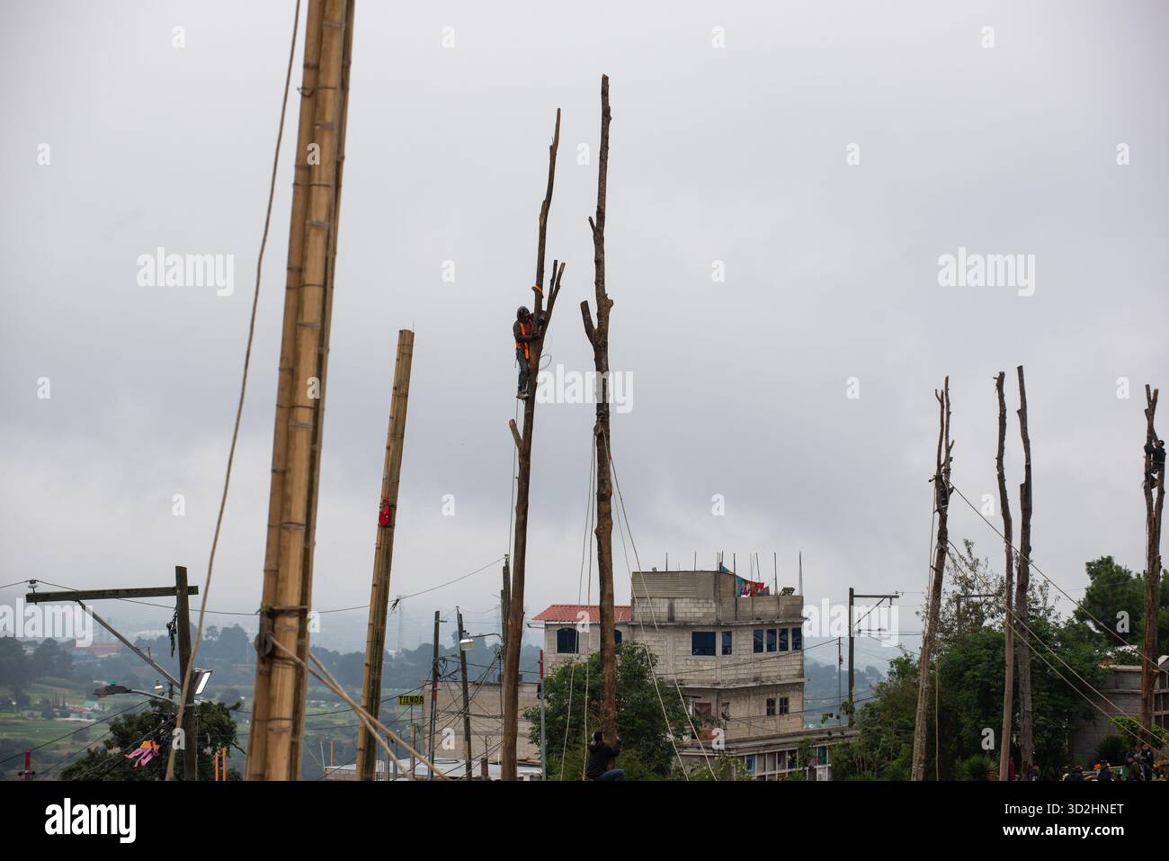 Guatemala-Stadt, Guatemala-Stadt, Guatemala. November 2025. Der Himmel über Santiago Sacatepéquez, Guatemala, war wieder einmal voller Farbe, Kunst und Tradition. Seit den frühen Morgenstunden des 1. November kamen Tausende von Menschen auf den Generalfriedhof, um an einer Feier teilzunehmen, die Generationen übertrifft: Der Flug der Riesendrachen. (Kreditbild: © Fernando Chuy/ZUMA Press Wire) NUR REDAKTIONELLE VERWENDUNG! Nicht für kommerzielle ZWECKE! Stockfoto