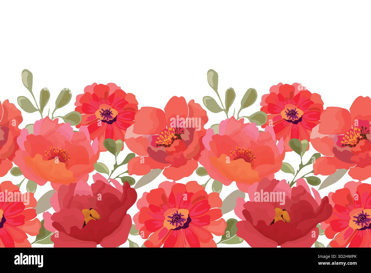Nahtloses Vektor-Blumenmuster, Rand im Aquarellstil Stock Vektor