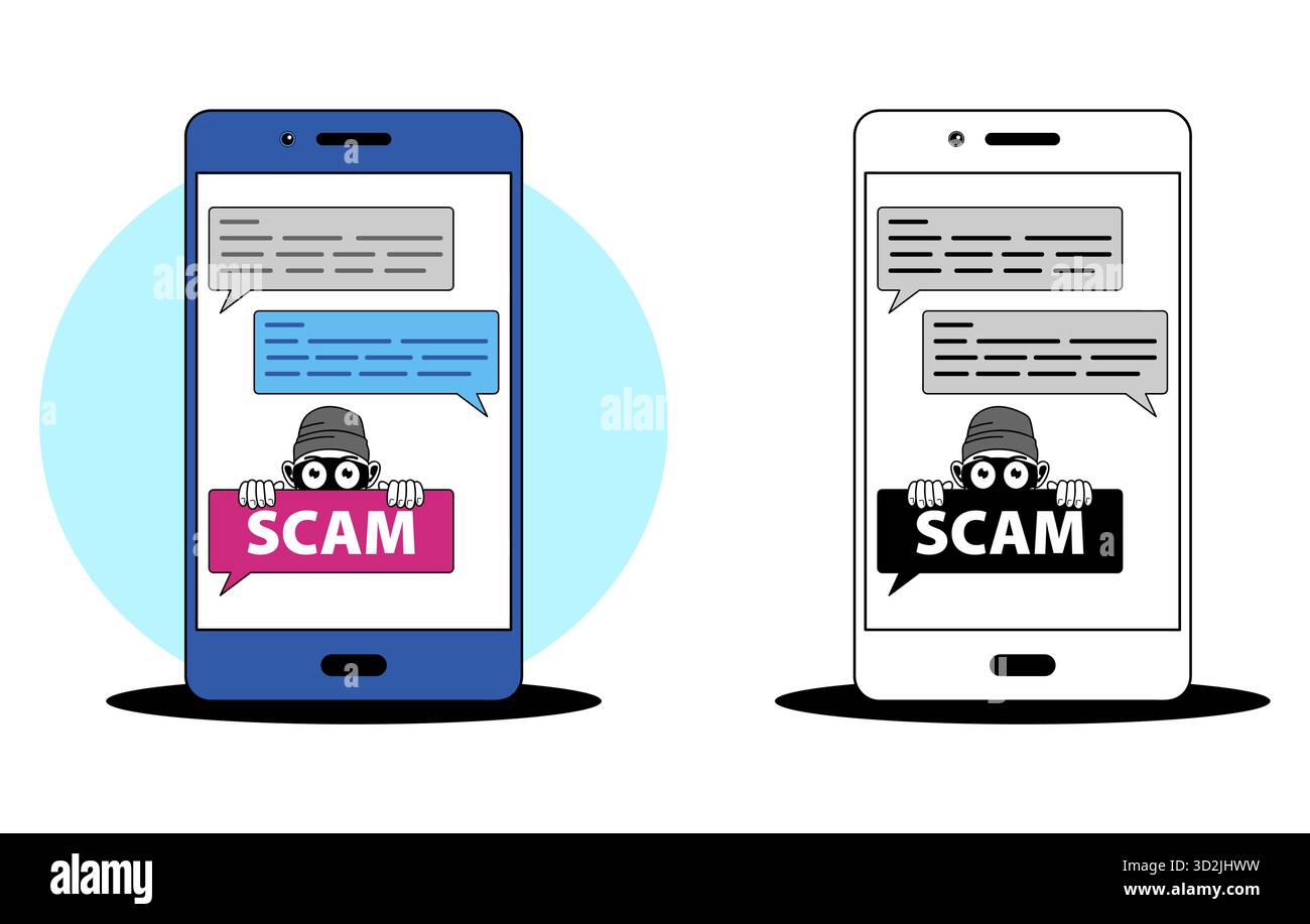 Betrugswarnmeldung auf Smartphone, Konzept für Online-Betrug und Phishing-Warnungen Stock Vektor