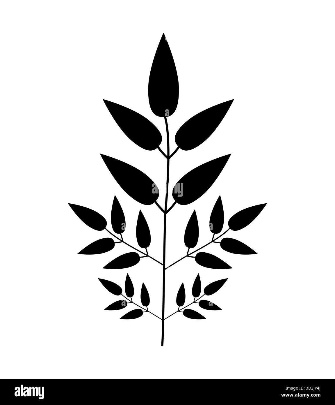 Stilisierte schwarze Pflanze Silhouette mit Blättern auf einem Stiel Vektor Illustration isoliert auf weißem Hintergrund perfekt für dekorative Natur Design botanisch Stock Vektor