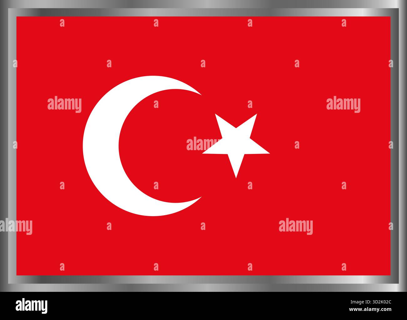 Türkische Flagge im Quadrat mit silbernem Rahmen nationale Flagge der türkei Land Vektor Illustration Design für Feier Feiertagsthema isoliert auf weiß Stock Vektor