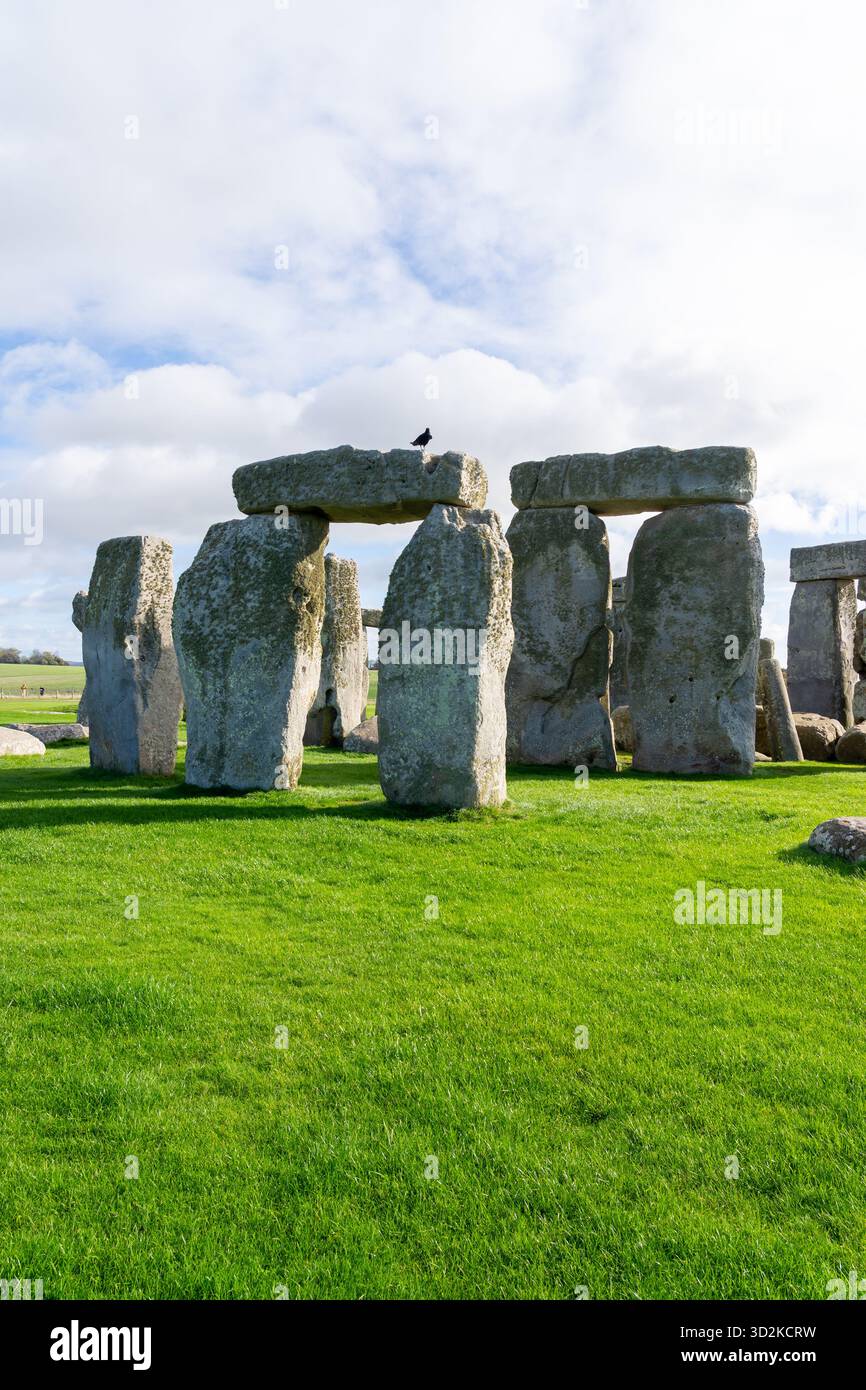 Blick auf Stonehenge, das prähistorische Weltkulturerbe der Megalithen auf der Salisbury Plain, Großbritannien. Stockfoto