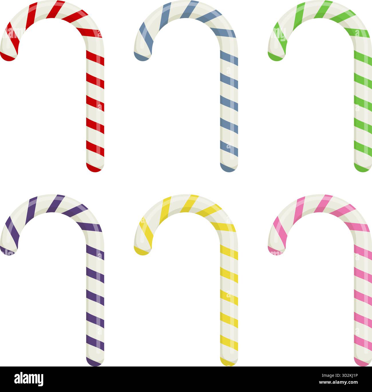 Weihnachtlicher Zuckerrohr auf transparentem Hintergrund. Festliche Weihnachtssüße in sechs Geschmacksrichtungen Stock Vektor