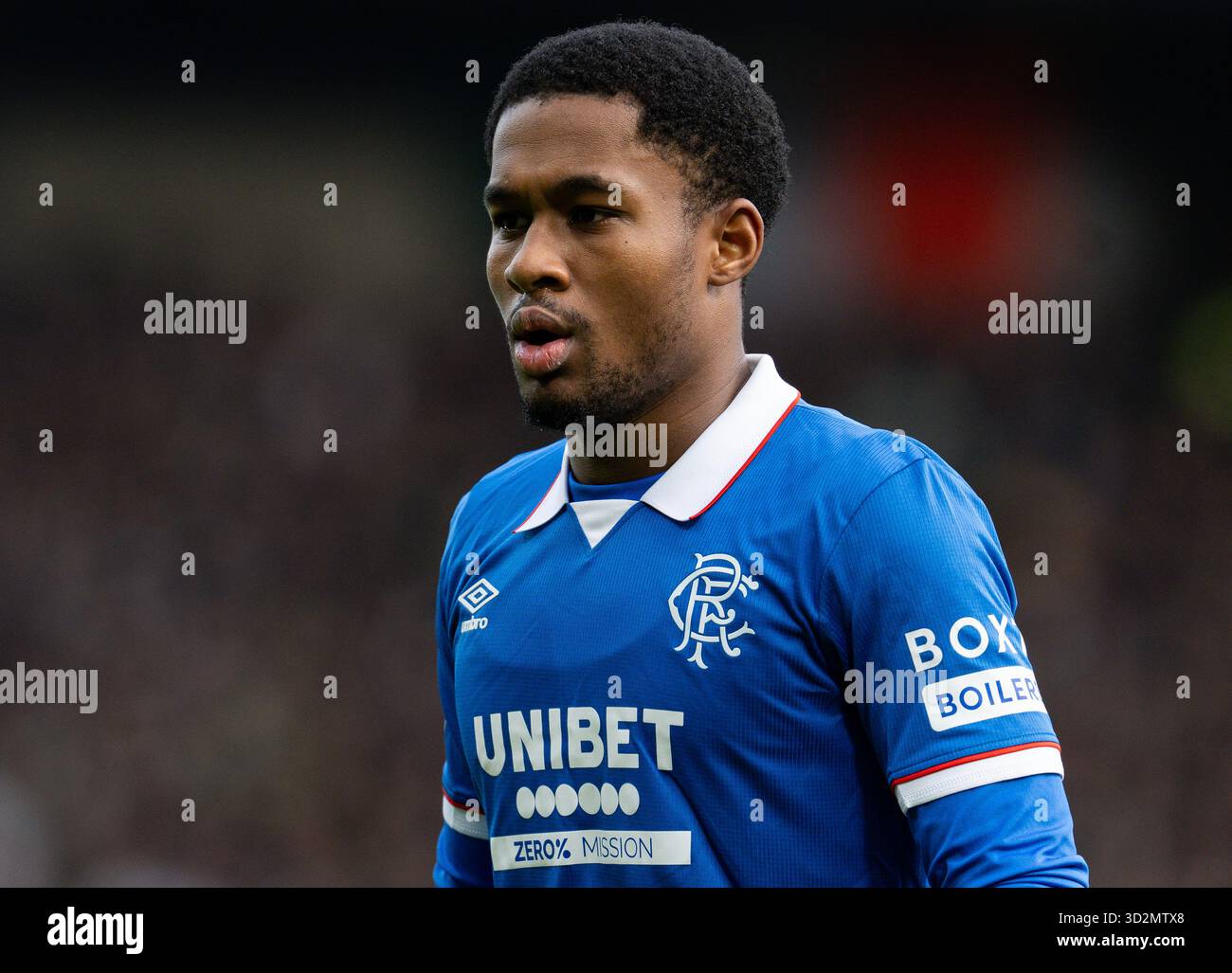 GLASGOW, SCHOTTLAND - 2. NOVEMBER: Rangers' Jayden Meghoma im Premier Sports Cup Halbfinale zwischen Celtic und Rangers im Hampden Park am 2. November 2025 in Glasgow. (Foto: Paul Byars / Alamy Live News) Stockfoto