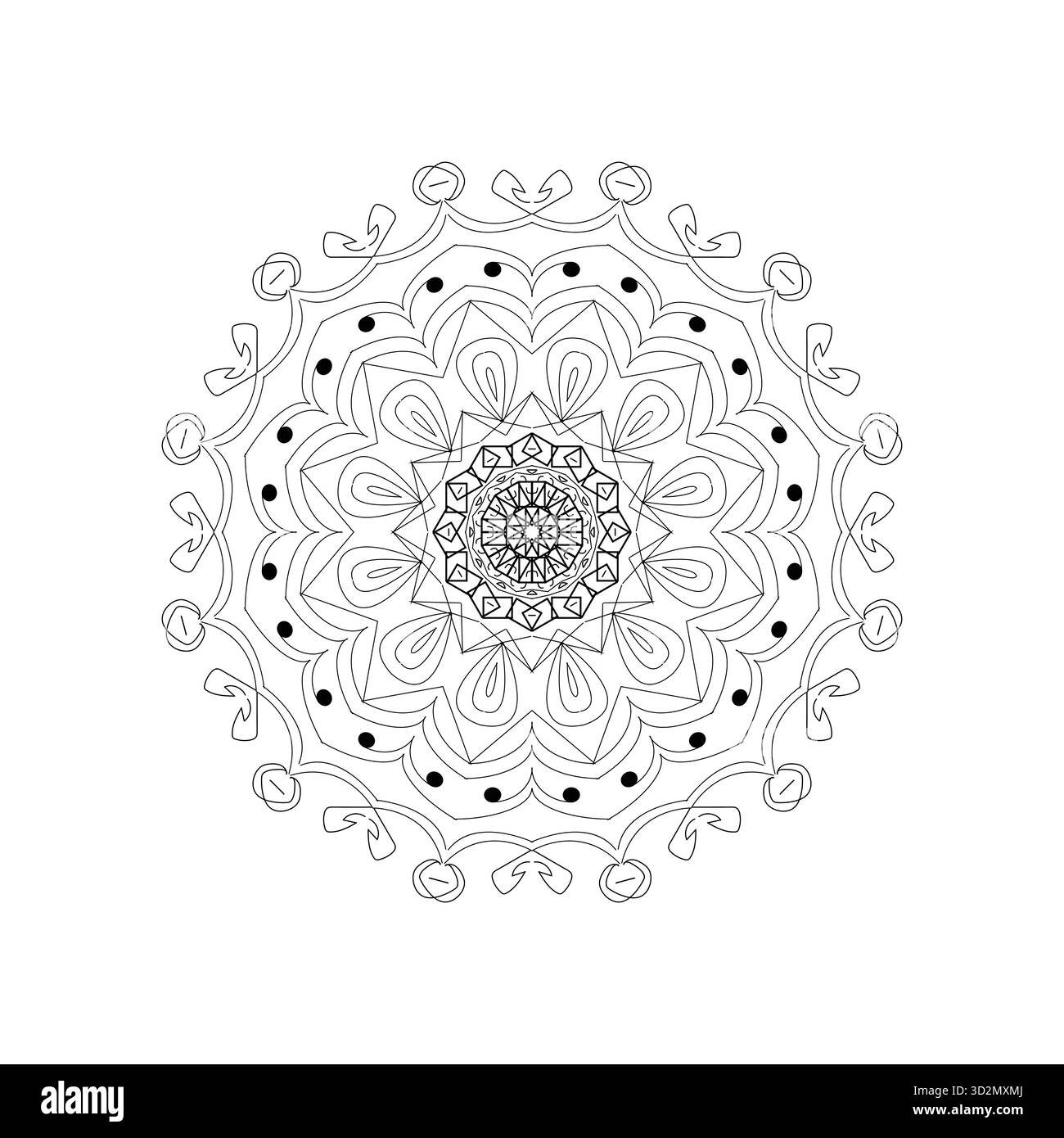 Komplizierte symmetrische Mandala-Malseite: Detailliertes Kreismuster für Kunst und Entspannung Stock Vektor