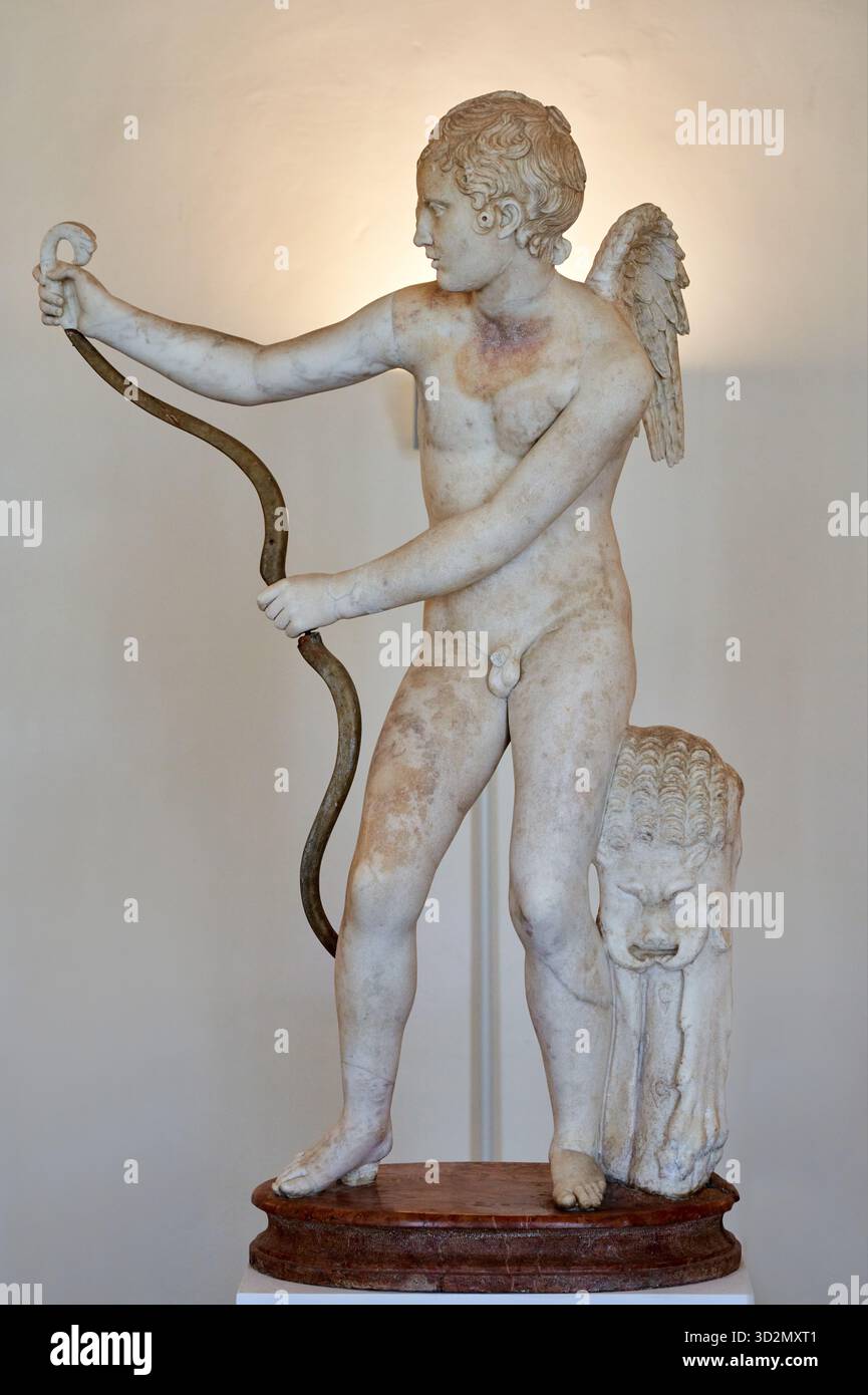 Eros in der Akte des Bogens, römische Kopie (erste Hälfte des 1. Jahrhunderts n. Chr.) nach einem griechischen Original von Lisyppos von 335 v. Chr., Correr Museum, Piazza Sa Stockfoto