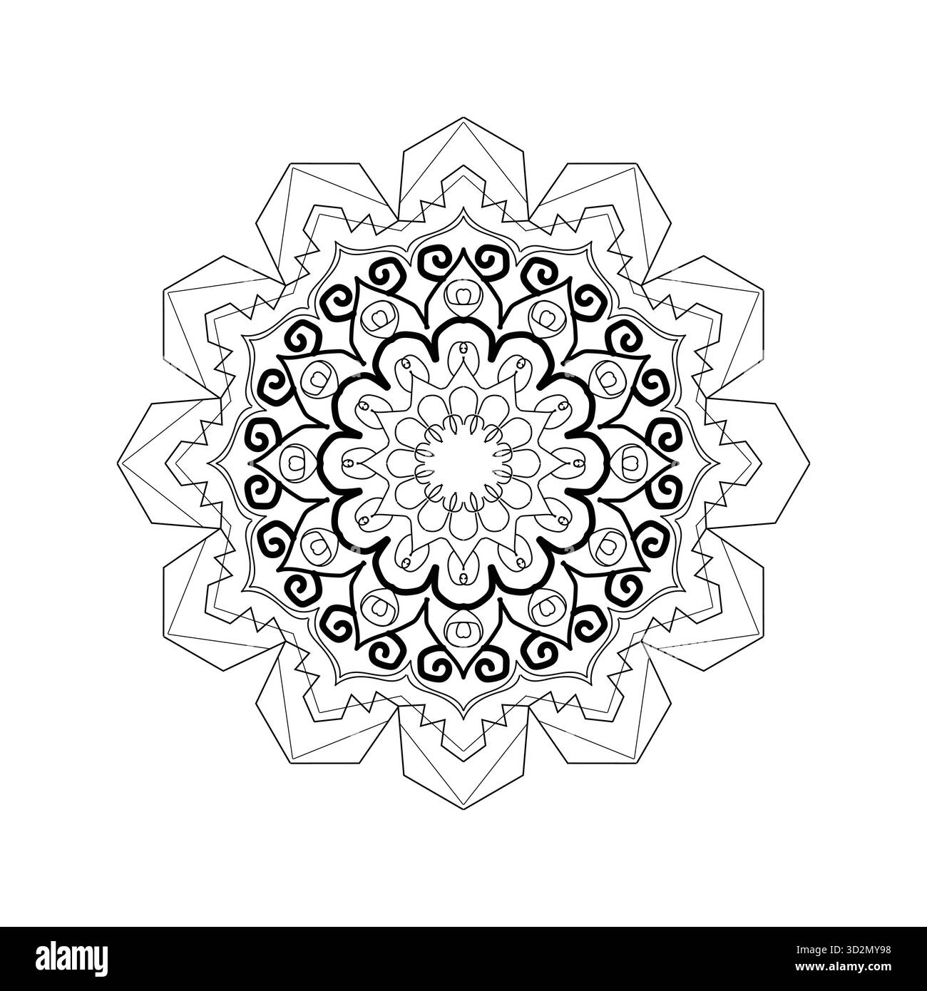 Elegantes schwarz-weißes Mandala mit floralen und komplizierten Drallmustern Stock Vektor
