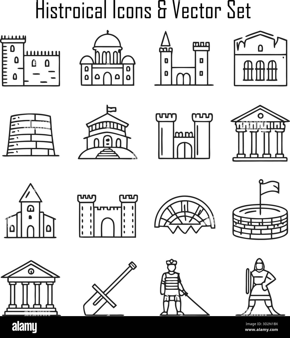 Historische Ikonen und Konzepte des Kulturerbes – antike Zivilisationen, Denkmäler, Artefakte, Zeitpläne und Traditionen Stock Vektor