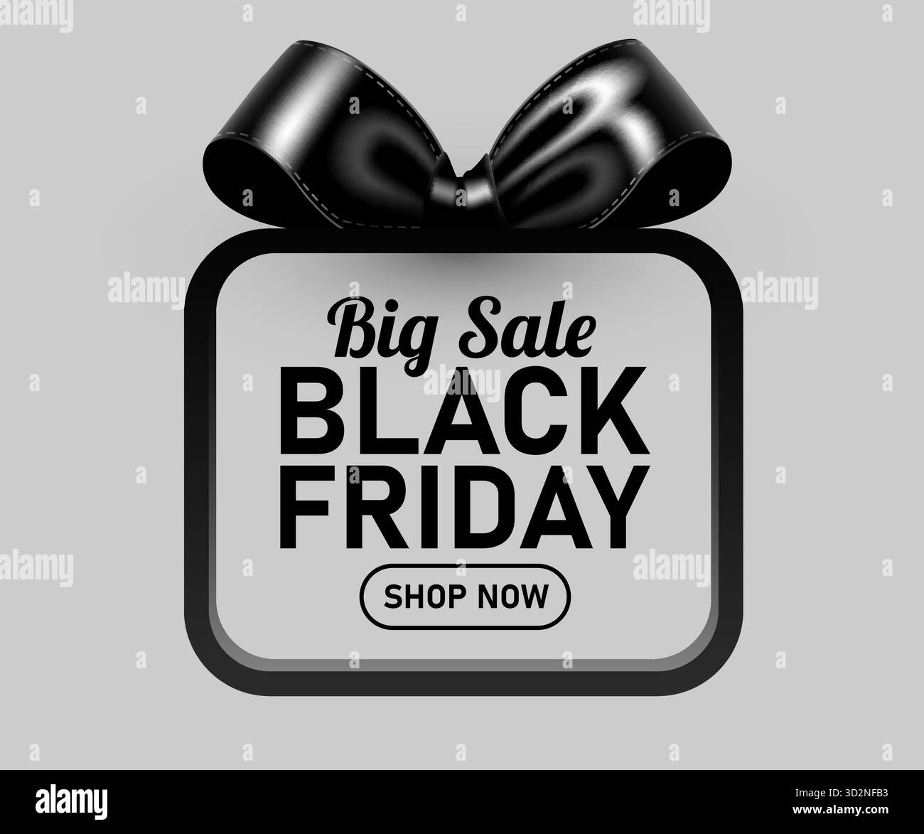 Black Friday Big Sale Banner in einem modernen Rahmen mit realistischer schwarzer Schleife, perfekt für Weihnachtseinkäufe. Vektorabbildung Stock Vektor