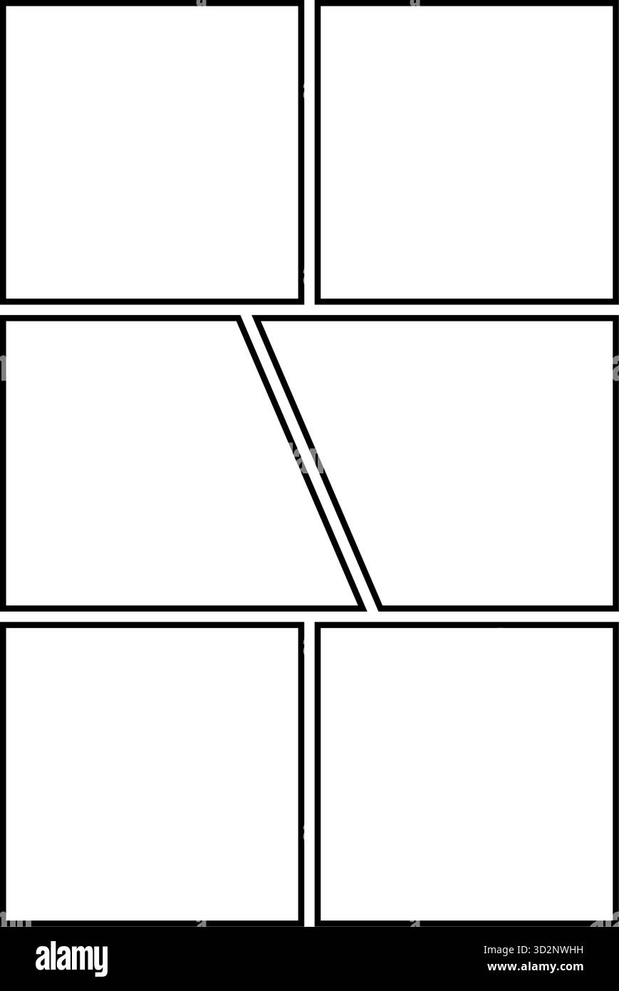 Comic-Panel. Leere Vorlage für Manga-Collage. Bereich für Storyboard-Layout. Leerer Zeilenrahmen für Fotocollage. Comic-Brett-Mockup. Vektor Stock Vektor