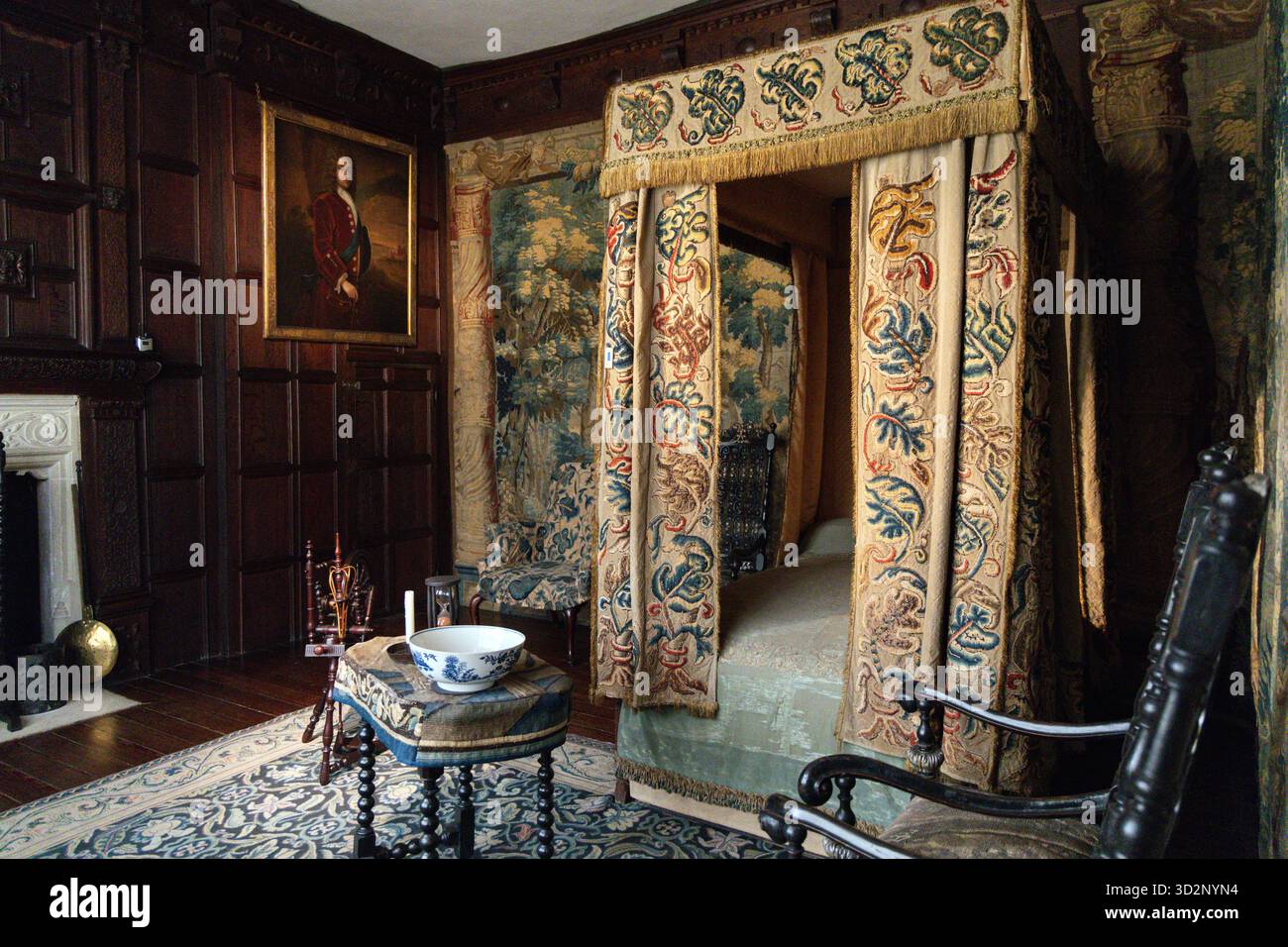 Innenraum von Lady Betty's Schlafzimmer im Knole House, Sevenoaks, Kent, England Stockfoto