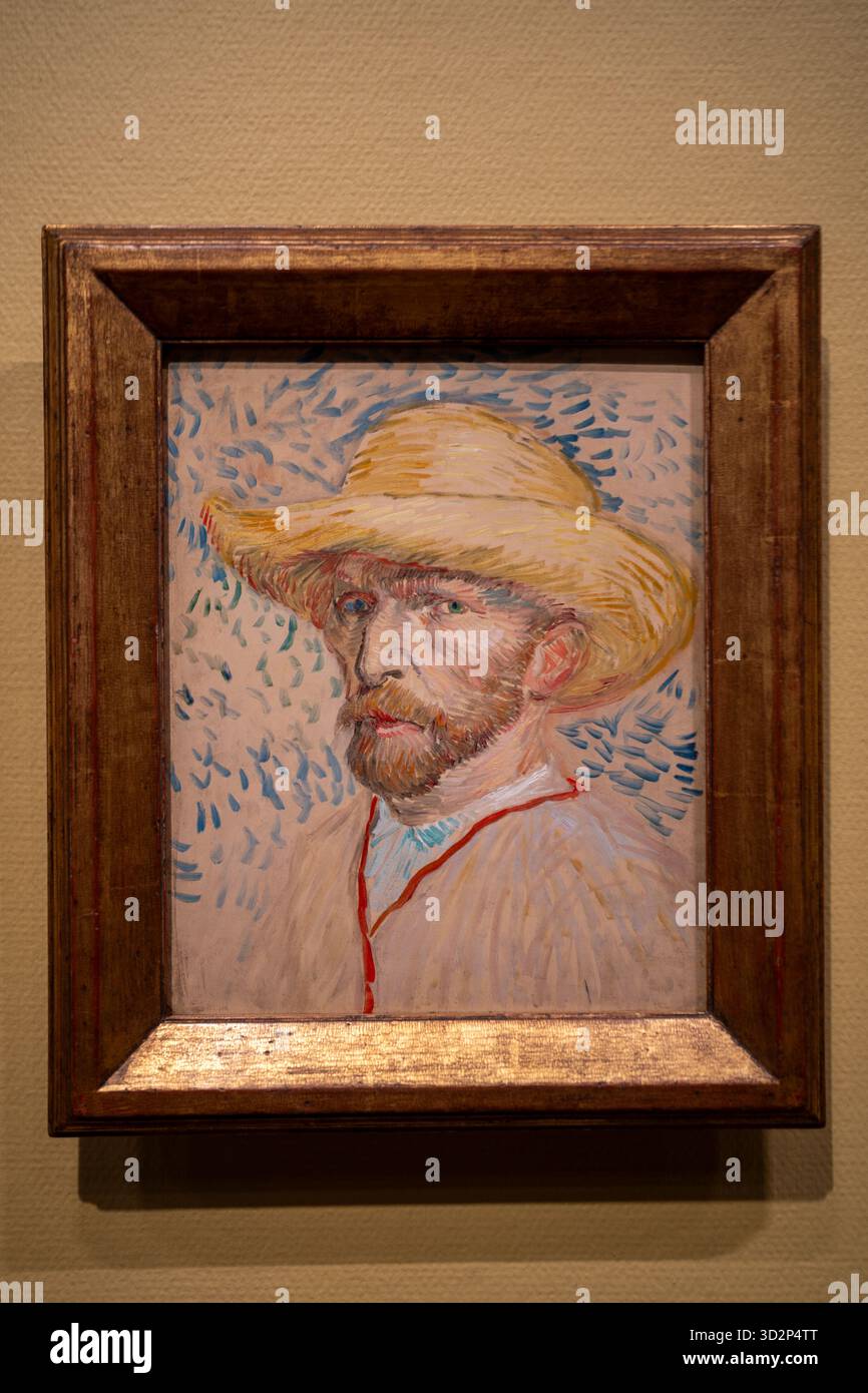 Vincent van Gogh Selbstporträt mit Strohhut im kunstvollen Rahmen Stockfoto