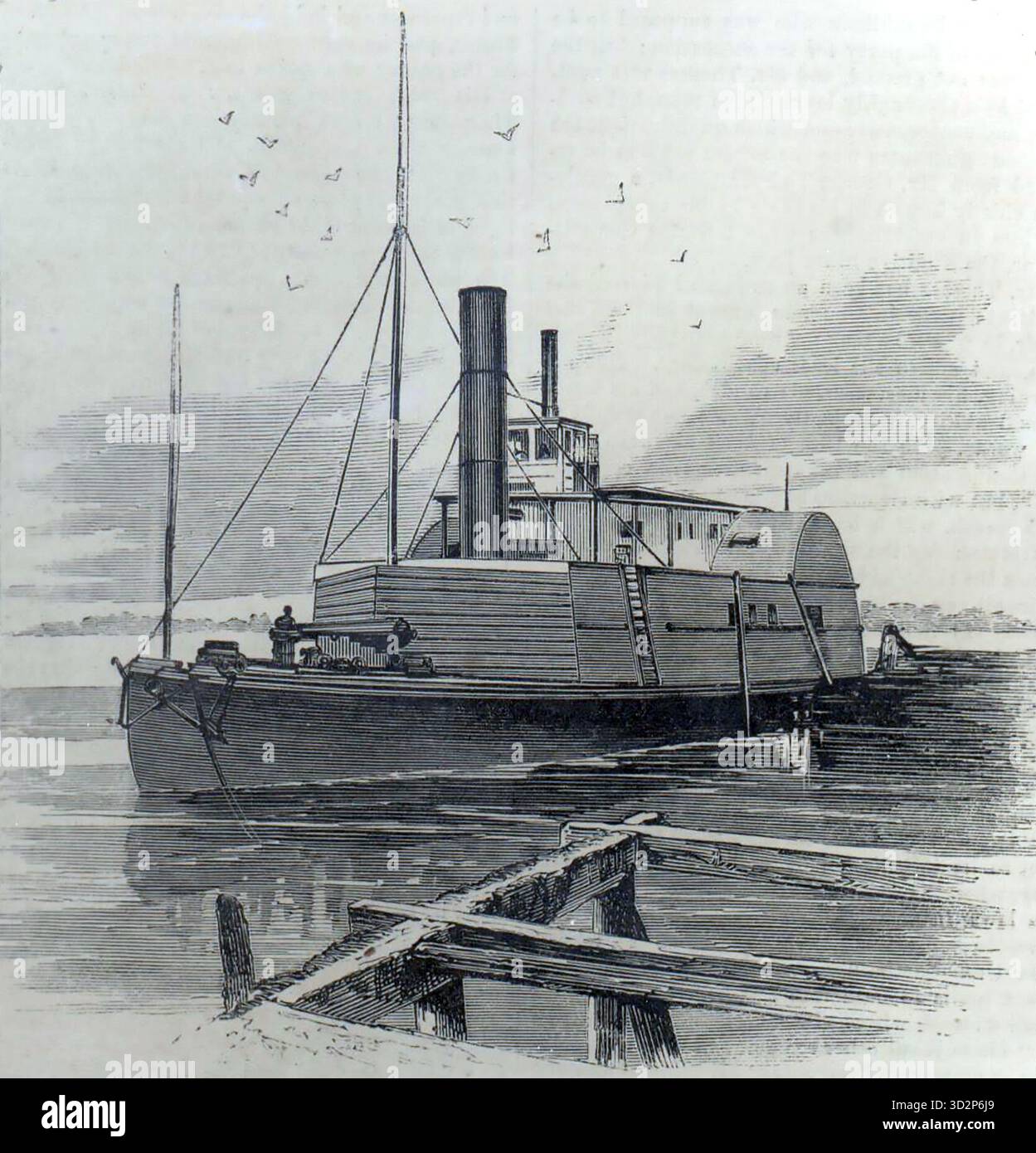 USS Planter, ein Dampfschiff, das von Robert Smalls übernommen wurde, einem Sklaven und Schiffspiloten aus dem Süden, der das Schiff am 13. Mai 1862 während des Amerikanischen Bürgerkriegs an den Verteidigungsanlagen der Konföderierten übergab. Stockfoto
