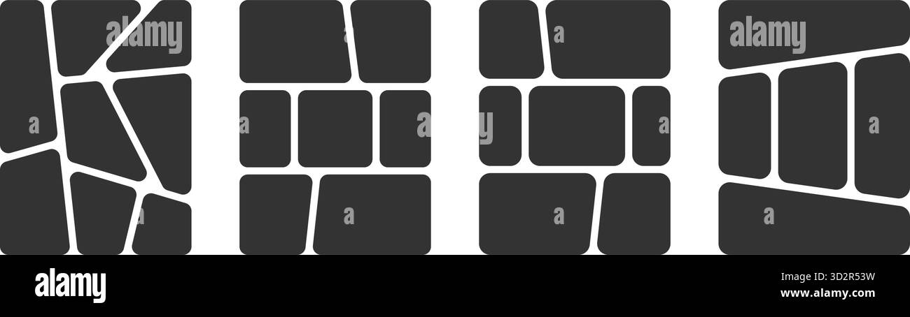 Eine Reihe von Manga-Comic-Vorlagen. Anime-Seitenbereiche auf weißem Hintergrund isoliert. Raster für Storyboard. Layouts für Fotocollage, Poster, Banner oder Graphic Novel. Vektorabbildung. Stock Vektor