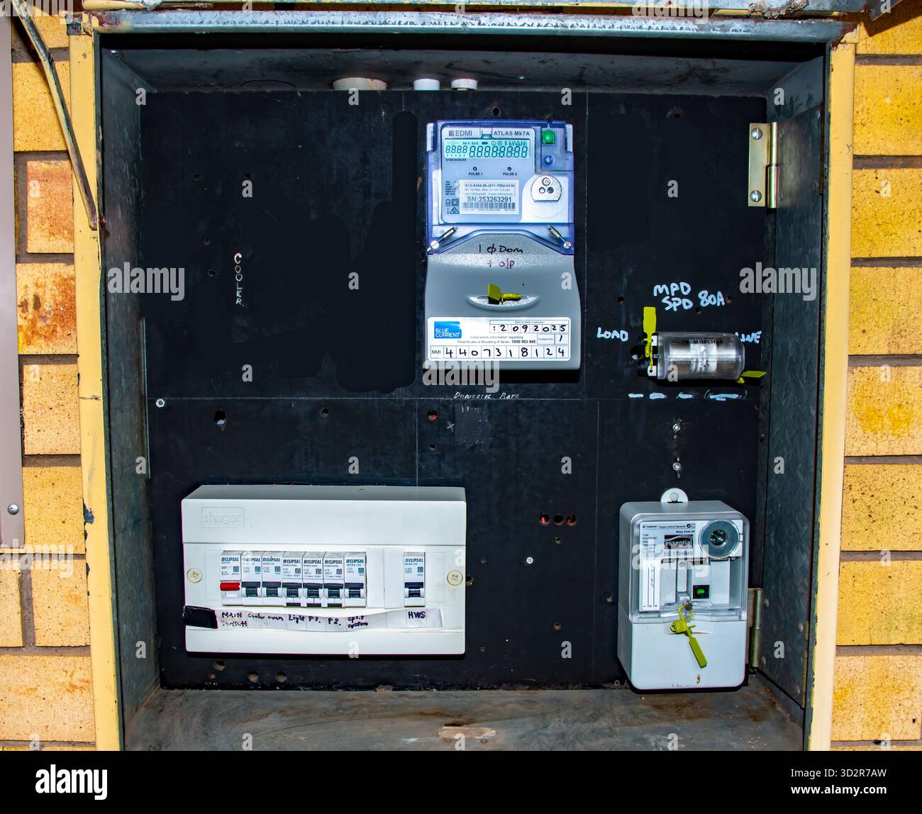 Smart Electric Meter Box in einem Haus in Tamworth Australien. Stockfoto