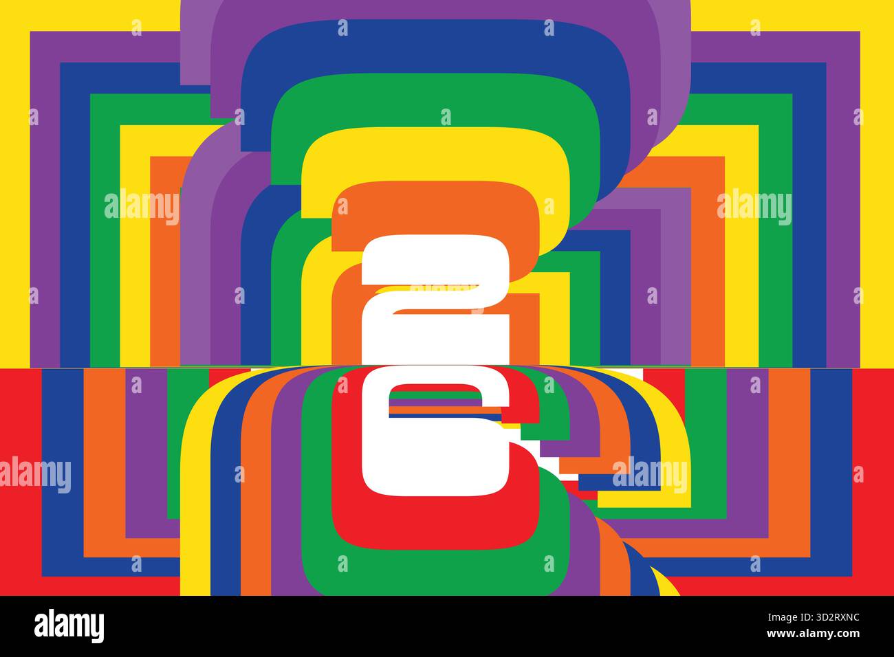 Happy New Year 2026 – lebendiger Retro Rainbow Abstract mit stilisierten Zahlen „26“ feiern das neue Jahr Stock Vektor