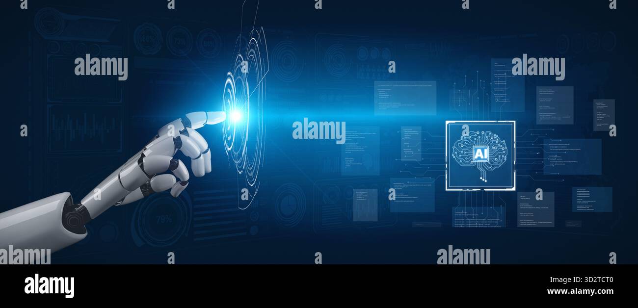 KI Brain verarbeitet Big Data mit generativer KI, LLMS und maschinellem Lernen, um Geschäftsentscheidungen zu unterstützen, Engineering zu beschleunigen und zukünftige Agentic Artif zu unterstützen Stockfoto