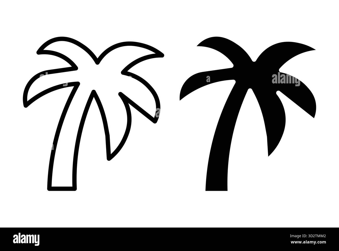 Diese Vektor-Illustration zeigt zwei Palmen in kontrastierenden Schwarz-weiß-Stilen, ideal für tropische Themen, Sommermotive und von der Natur inspirierte Designs Stock Vektor