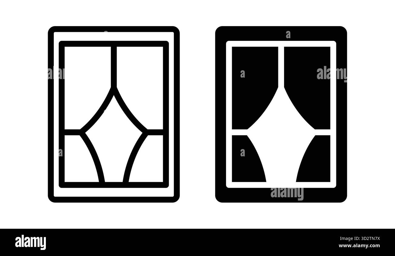 Diese Grafik zeigt elegante Fensterdesigns in zwei Stilen, die minimalistische Vorhänge und Vorhänge betonen. Perfekt für die Innendekoration Stock Vektor
